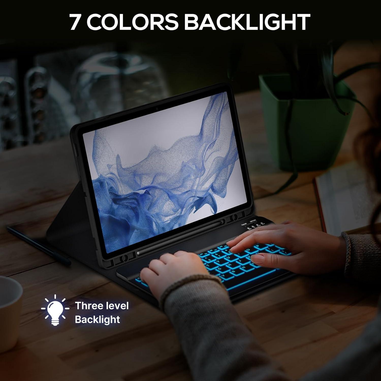 image:imagetypecase Keyboard Case for Galaxy Tab S8 Plus  124  2022  Smart Trackpad  Slim Keyboard with S Pen Holder  7 Colors Backlight  Protective Stand Cover for Tab S7 FE 2021 amp S7 Plus 2020  Black