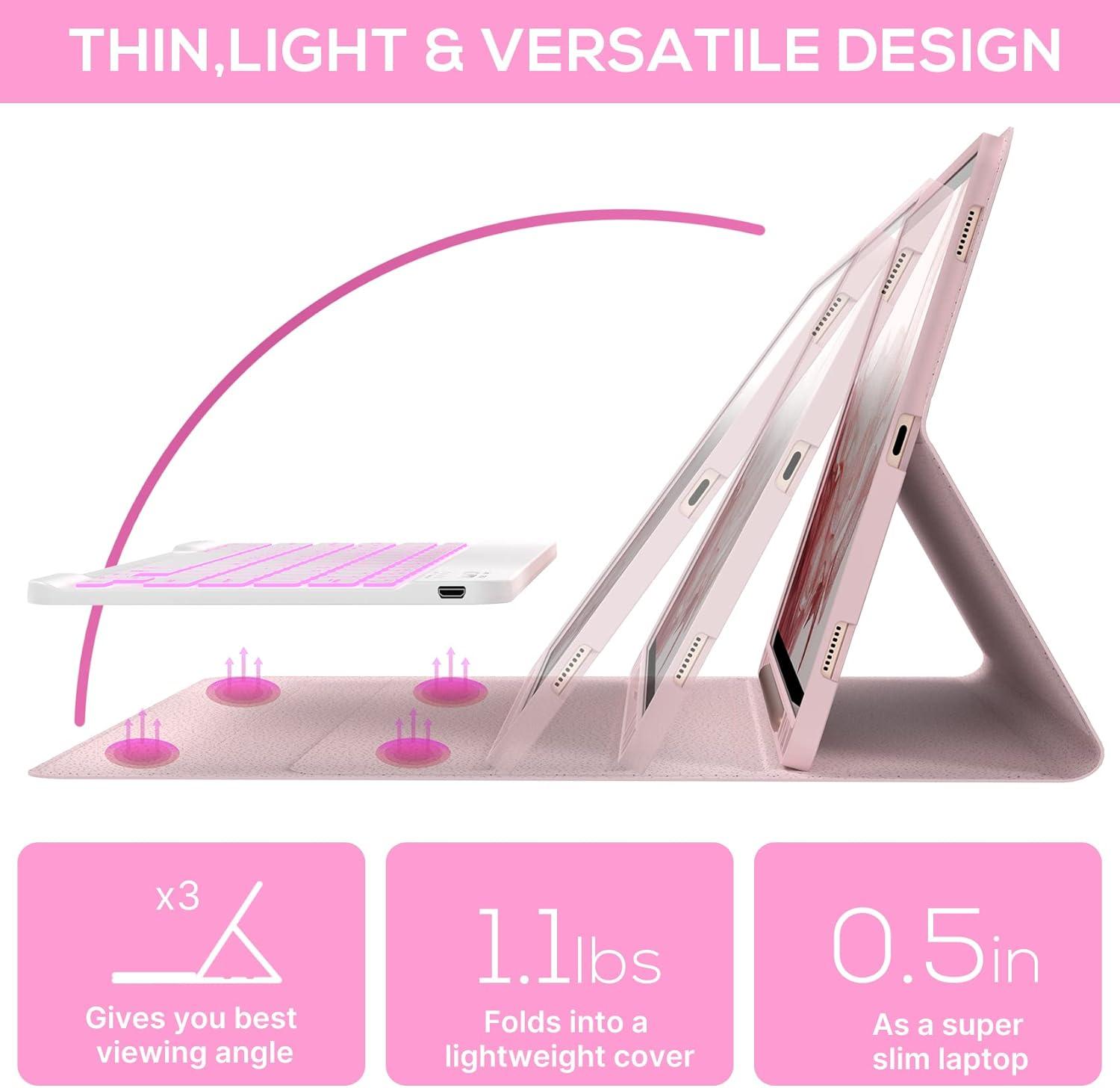 image:imagetypecase Keyboard Case for Galaxy Tab S8Tab S7 11 inch SMX700X706T870T875T878 Slim Protective Cover 7 Colors Backlit Wireless Detachable Keyboard with S Pen Holder Pink