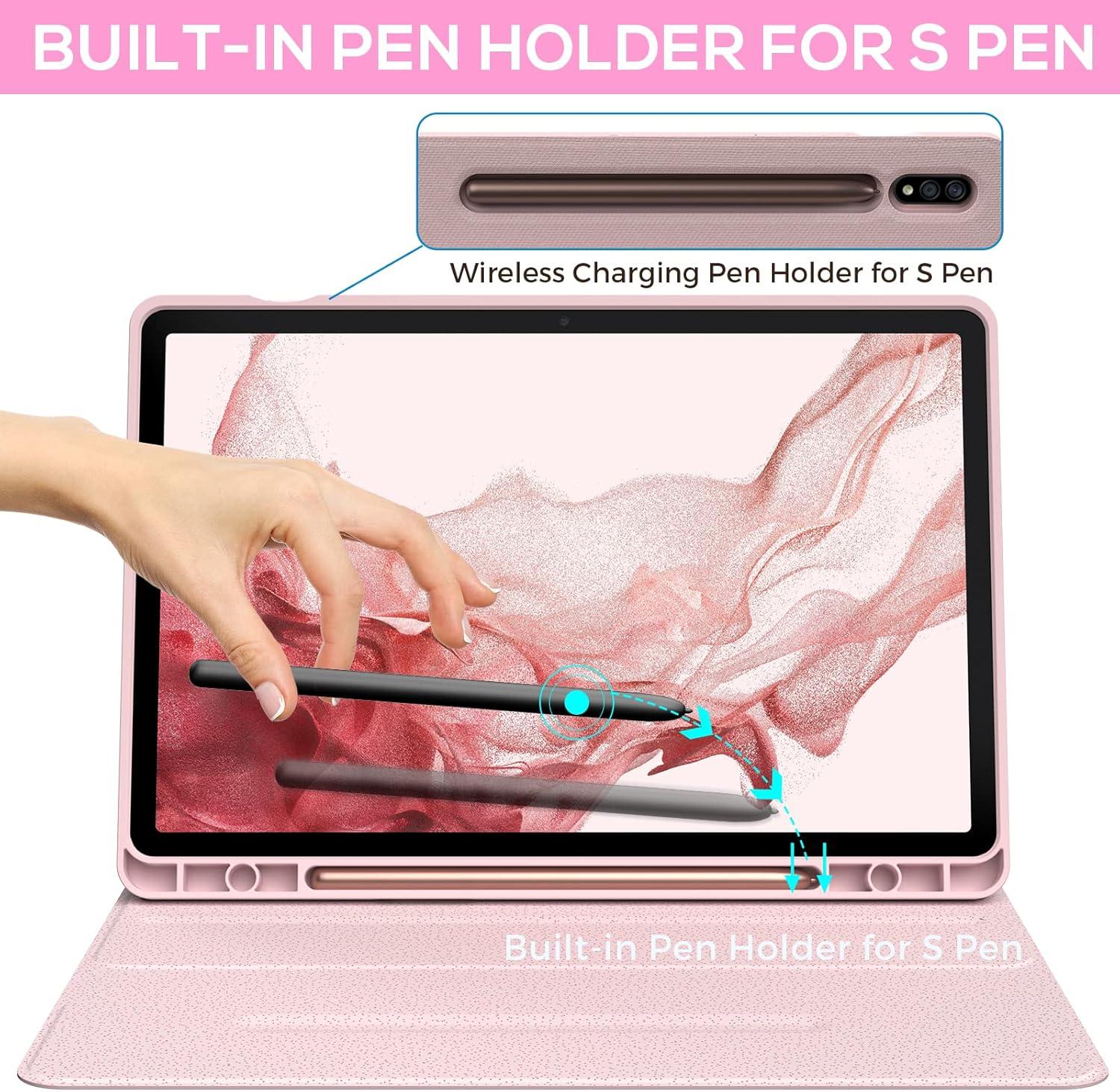 image:imagetypecase Keyboard Case for Galaxy Tab S8Tab S7 11 inch SMX700X706T870T875T878 Slim Protective Cover 7 Colors Backlit Wireless Detachable Keyboard with S Pen Holder Pink