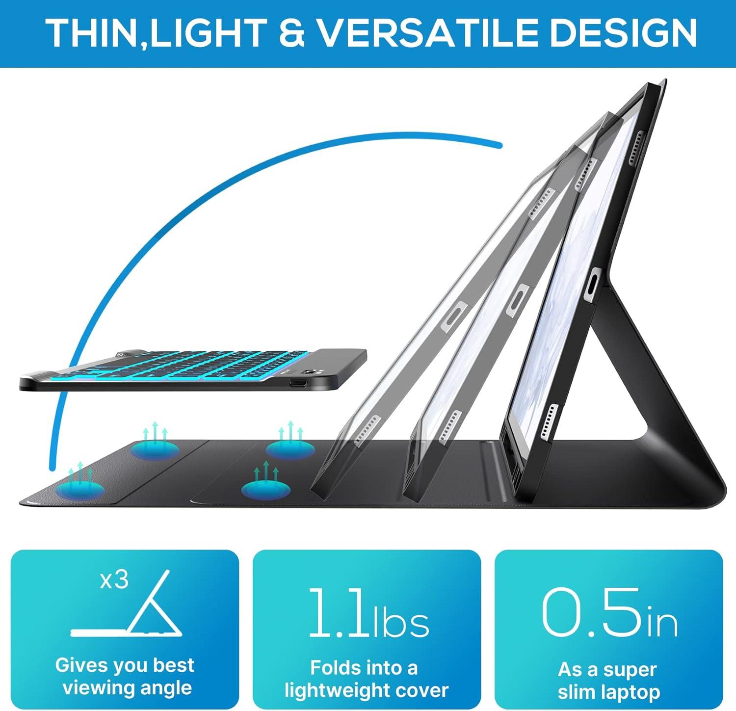 image:imagetypecase Keyboard Case for Samsung Tab S8Tab S7 11 inch SMX700X706T870T875T878 Slim Leather Folio Stand Cover 7 Colors Backlit Wireless Detachable Keyboard with S Pen Holder Black