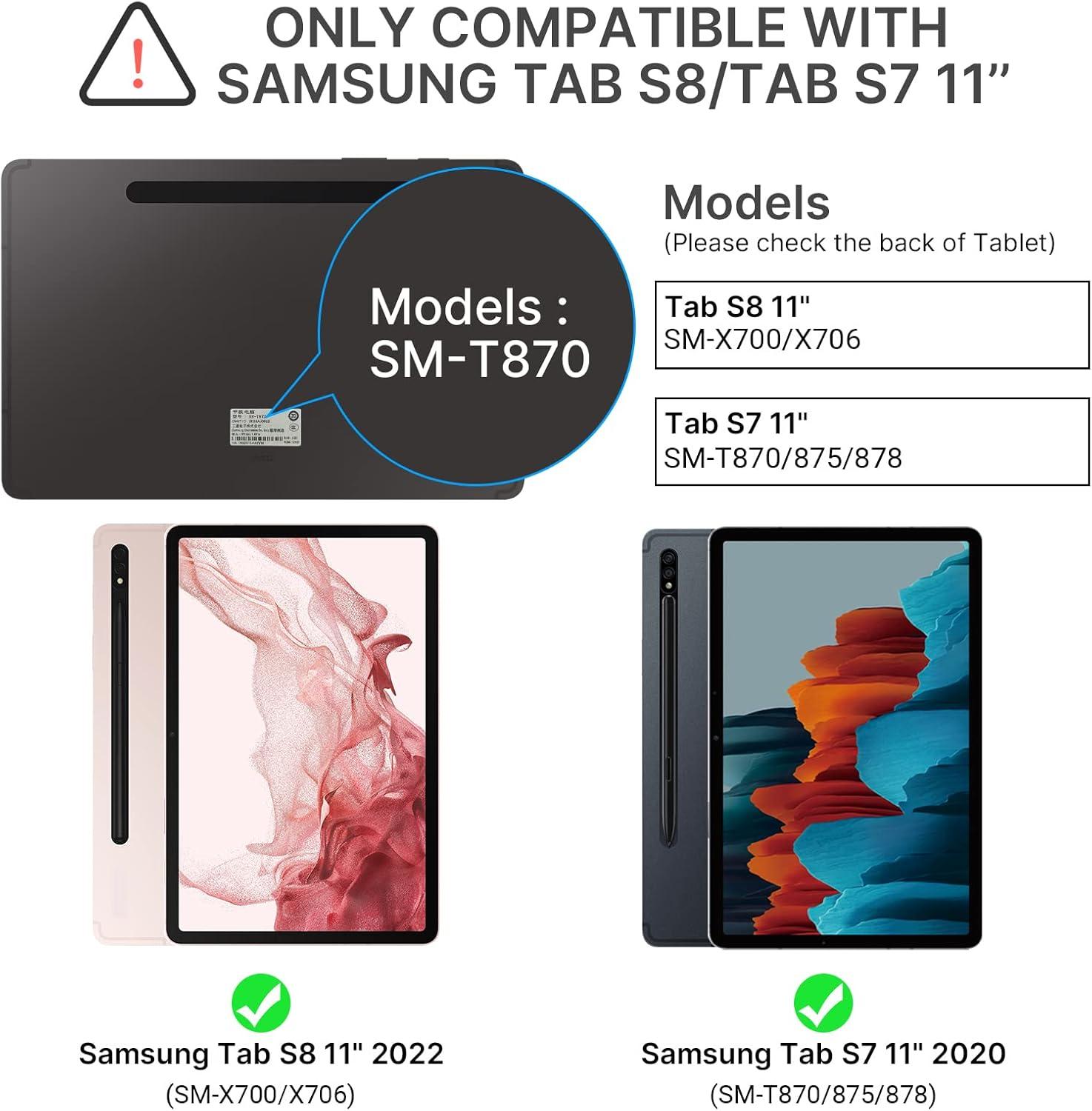 image:imagetypecase Keyboard Case for Samsung Tab S8Tab S7 11 inch SMX700X706T870T875T878 Slim Leather Folio Stand Cover 7 Colors Backlit Wireless Detachable Keyboard with S Pen Holder Black