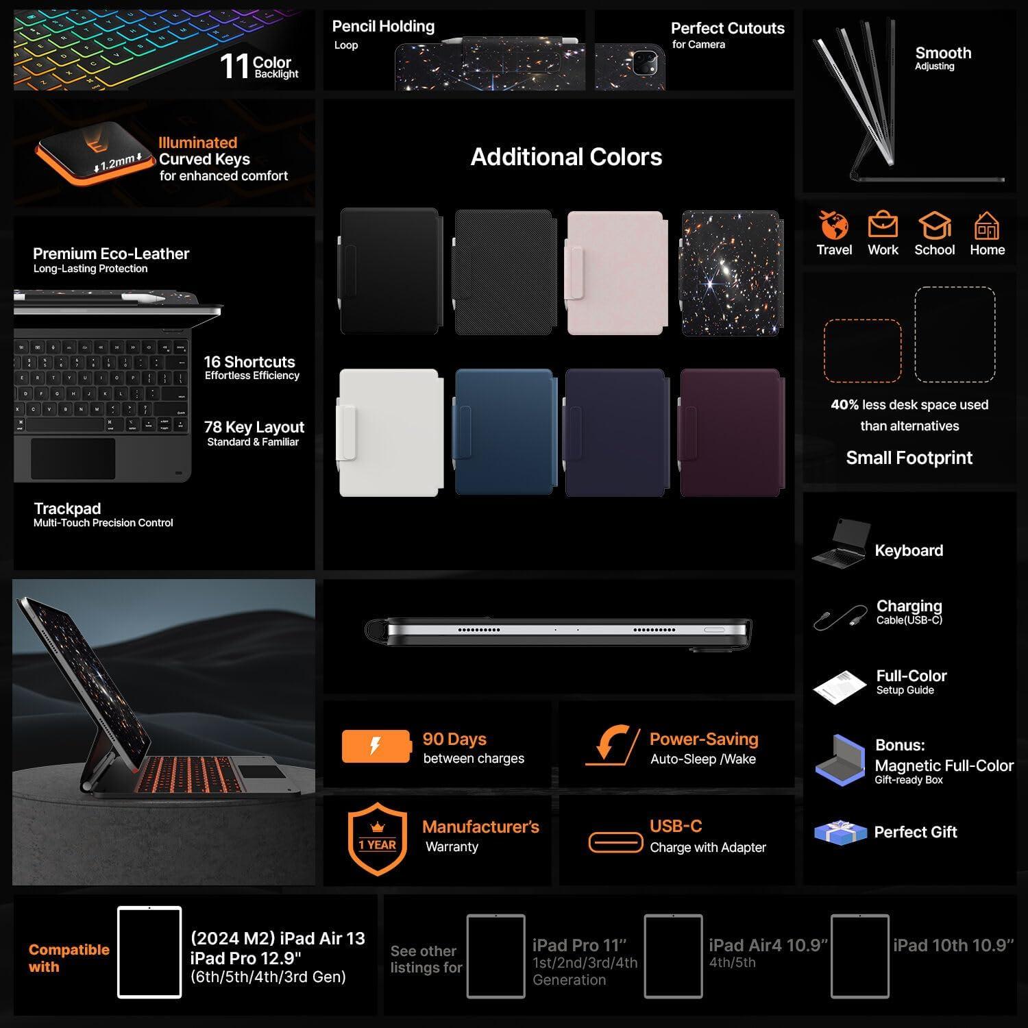 image:imagetypecase Keyboard Case for iPad Air 13 and iPad Pro 129 6th5th4th3rd GenMagicStyle for iPad Pro 129Magnetic KeyboardBuiltin trackpad11 Colors BacklightJames Webb Orange