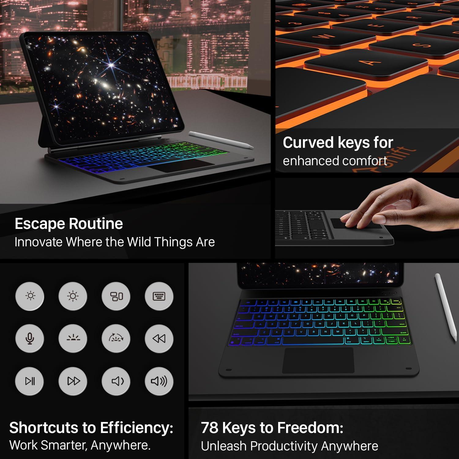 image:imagetypecase Keyboard Case for iPad Air 13 and iPad Pro 129 6th5th4th3rd GenMagicStyle for iPad Pro 129Magnetic KeyboardBuiltin trackpad11 Colors BacklightJames Webb Orange
