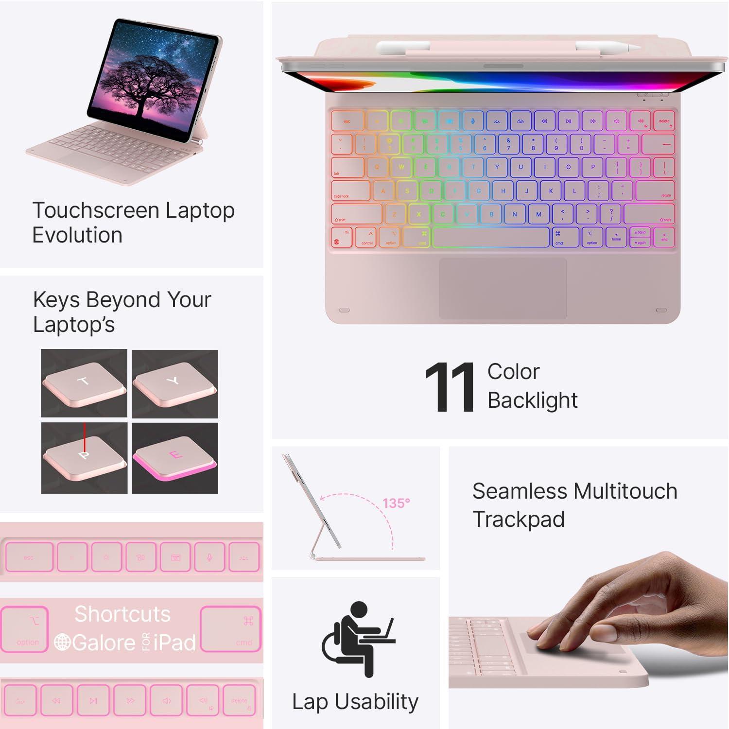 image:imagetypecase Keyboard Case for iPad Air 13M3 2025  M2 2024 and iPad Pro 1296th5th4th3rd GenMagic Keyboard with 11Colors BacklightBuiltin TrackpadFunction RowPencil HolderLight Royal Pink