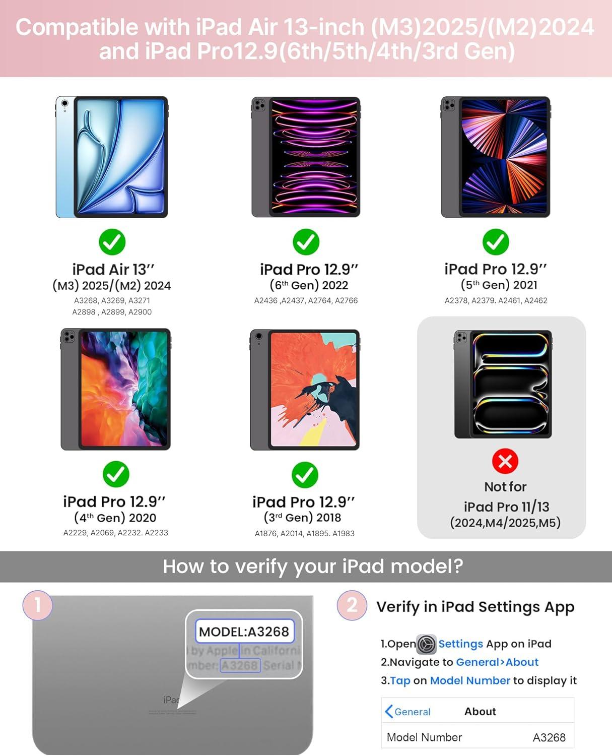 image:imagetypecase Keyboard Case for iPad Air 13M3 2025  M2 2024 and iPad Pro 1296th5th4th3rd GenMagic Keyboard with 11Colors BacklightBuiltin TrackpadFunction RowPencil HolderLight Royal Pink