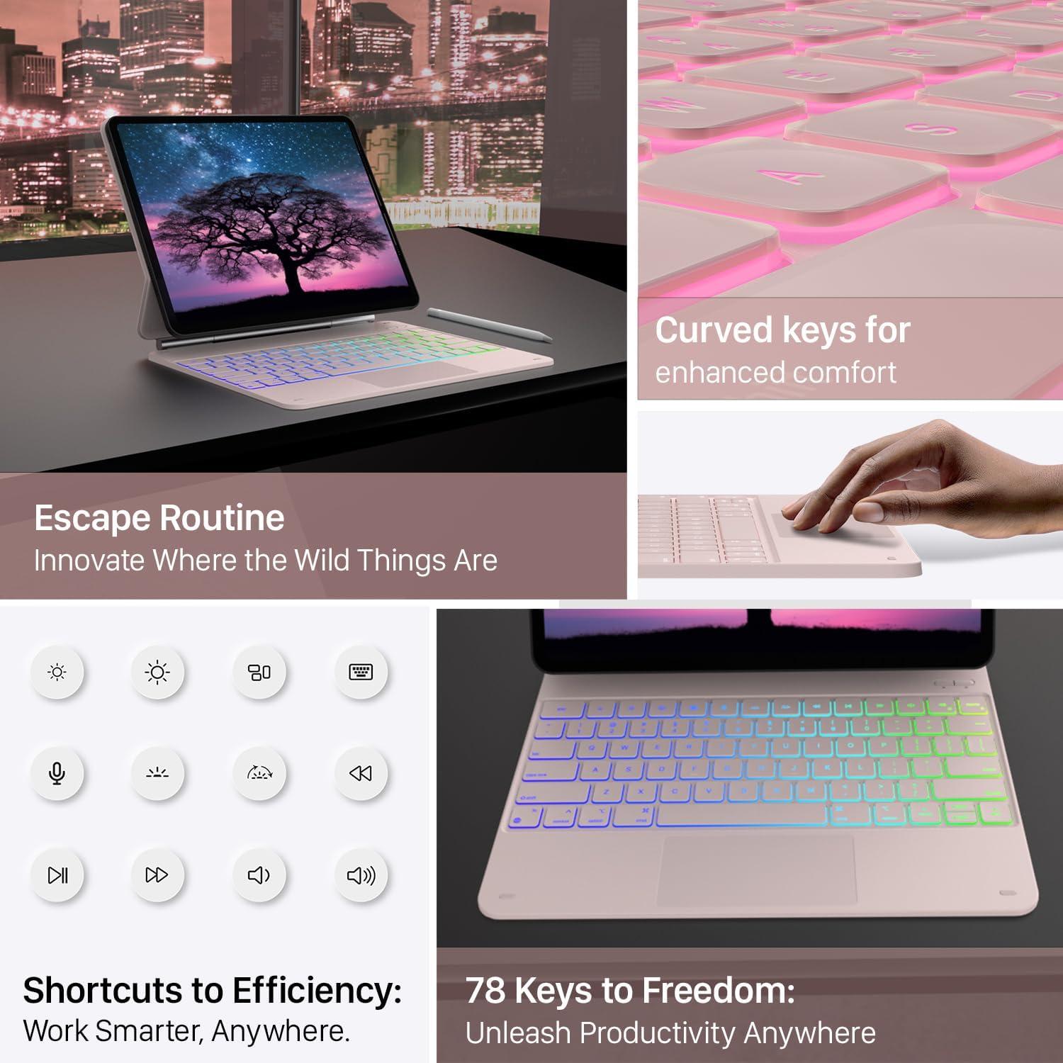 image:imagetypecase Keyboard Case for iPad Air 13M3 2025  M2 2024 and iPad Pro 1296th5th4th3rd GenMagic Keyboard with 11Colors BacklightBuiltin TrackpadFunction RowPencil HolderLight Royal Pink