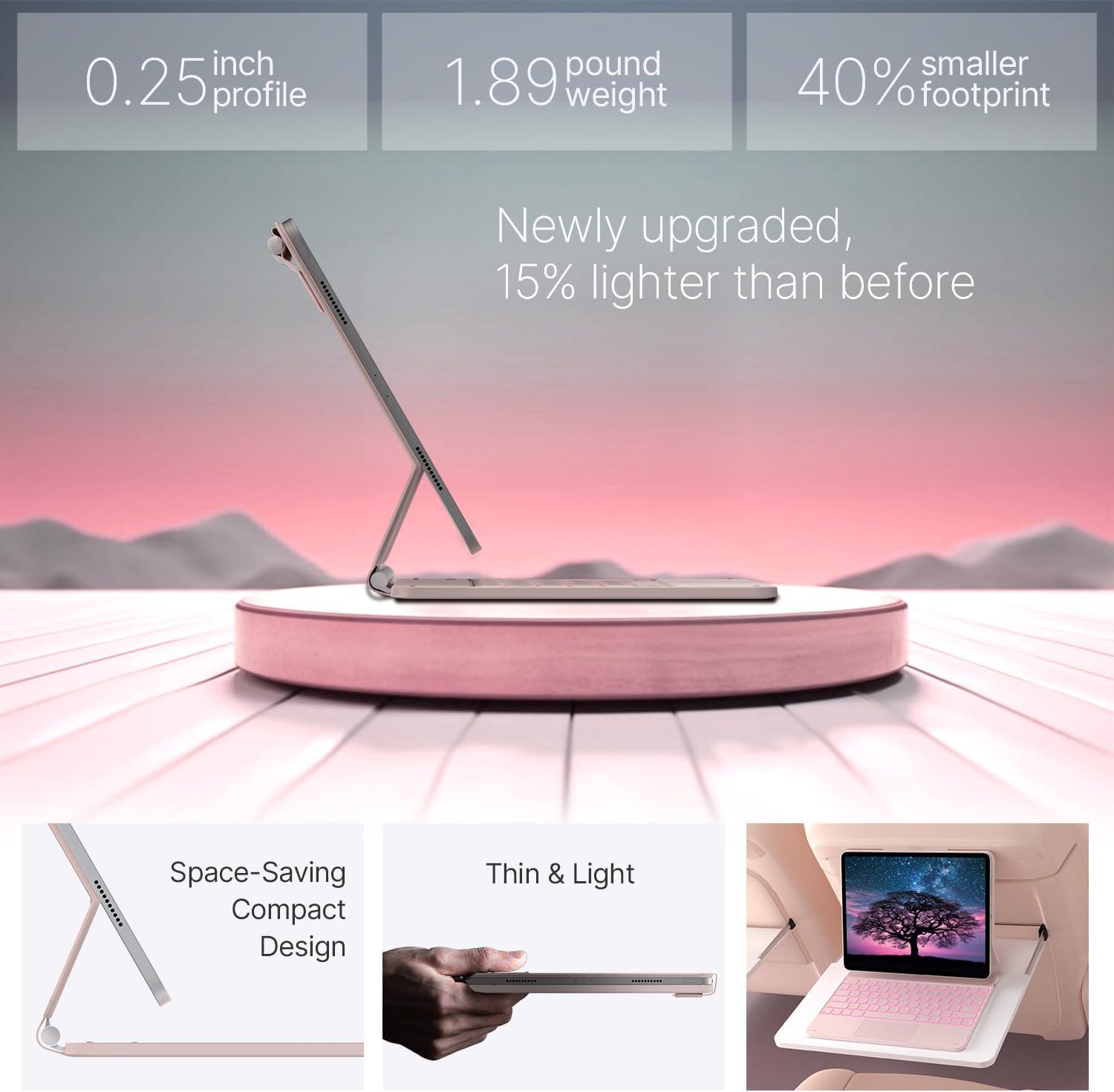 image:imagetypecase Keyboard Case for iPad Air 13M3 2025  M2 2024 and iPad Pro 1296th5th4th3rd GenMagic Keyboard with 11Colors BacklightBuiltin TrackpadFunction RowPencil HolderLight Royal Pink