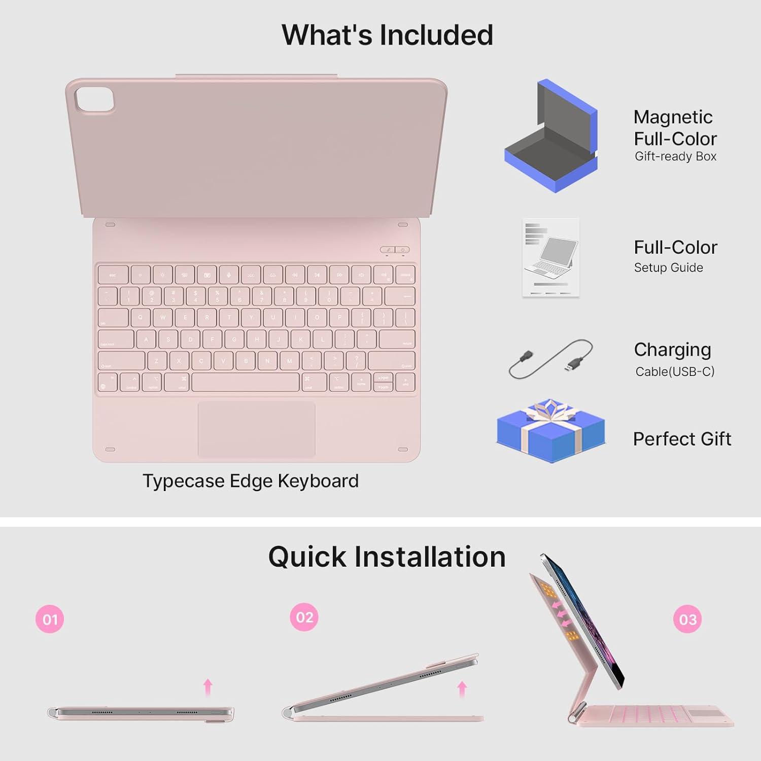 image:imagetypecase Keyboard Case for iPad Air 13M3 2025  M2 2024 and iPad Pro 1296th5th4th3rd GenMagic Keyboard with 11Colors BacklightBuiltin TrackpadFunction RowPencil HolderLight Royal Pink