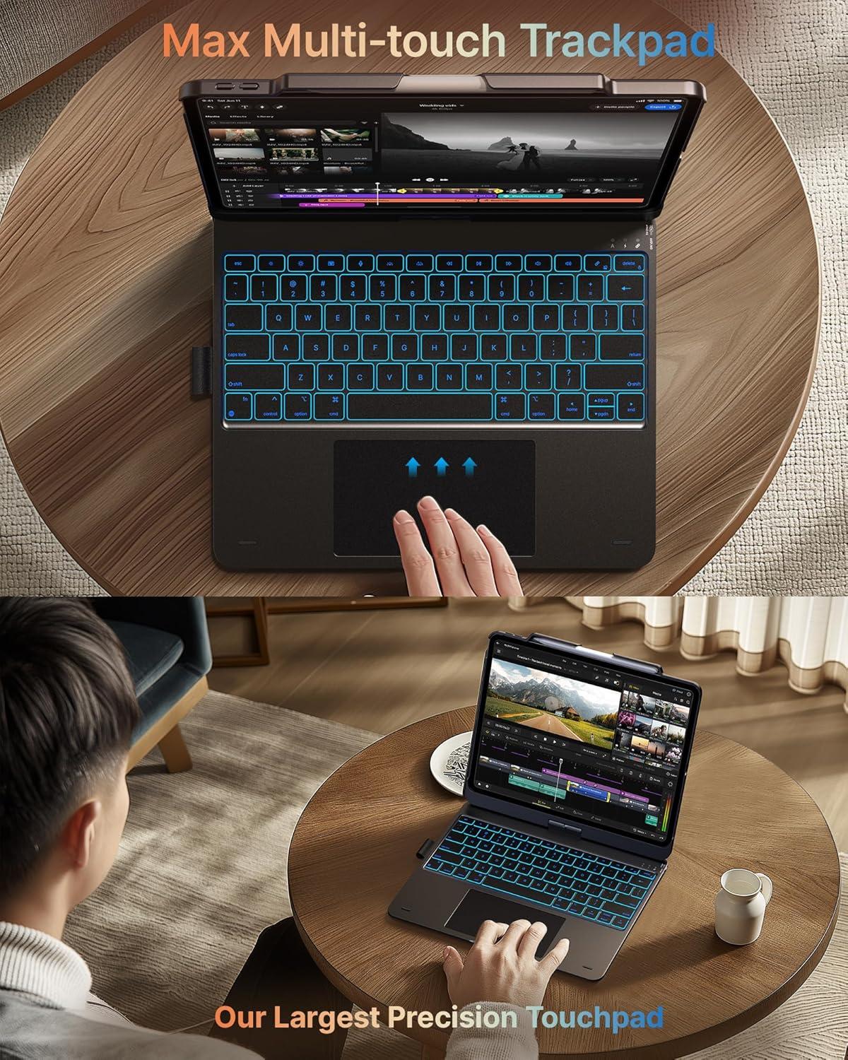 image:imagetypecase Keyboard Case for iPad Air 13inch MultiTouch Trackpad  360 Rotatable  11Colors Backlit  Wireless Cover with Pencil Holder for iPad Air 13 M3 205M2 2024  Dark BlackDark Black