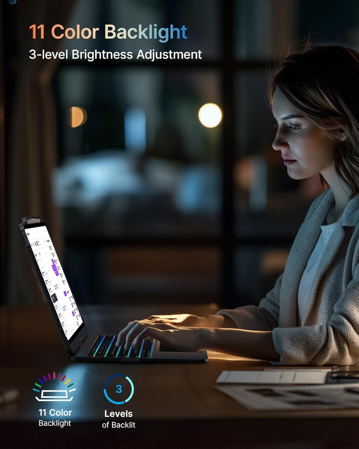 image:imagetypecase Keyboard Case for iPad Air 13inch MultiTouch Trackpad  360 Rotatable  11Colors Backlit  Wireless Cover with Pencil Holder for iPad Air 13 M3 205M2 2024  Dark BlackDark Black