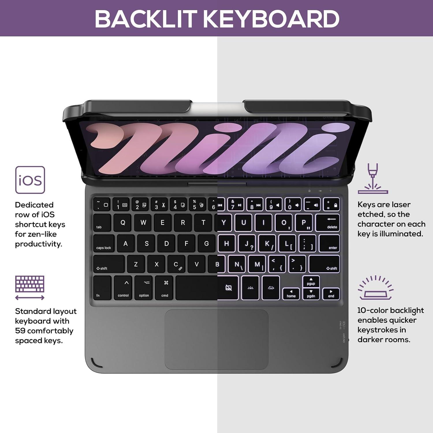 image:imagetypecase Keyboard Case for iPad mini 7 2024 amp Mini 6 2021  Wireless Case with Keyboard for iPad mini 7th 6th Generation 83  11 Colors Backlit Keyboard Cover with Trackpad  BlackDark Gray