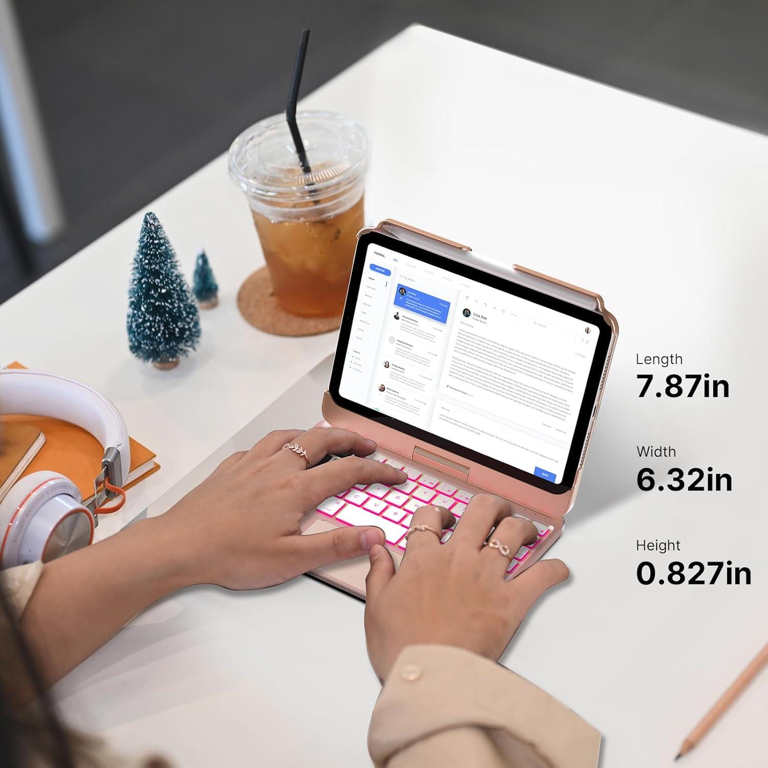 image:imagetypecase Keyboard Case for iPad mini 7 2024 amp Mini 6 2021  Wireless Case with Keyboard for iPad mini 7th 6th Generation 83  11 Colors Backlit Keyboard Cover with Trackpad  BlackRose Gold