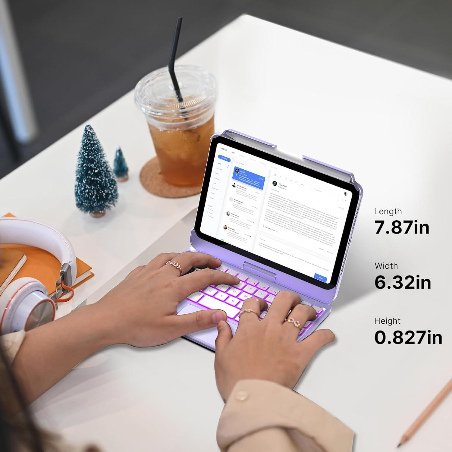 image:imagetypecase Keyboard Case for iPad mini 7 2024 amp Mini 6 2021  Wireless Case with Keyboard for iPad mini 7th 6th Generation 83  11 Colors Backlit Keyboard Cover with Trackpad  BlackLight Purple