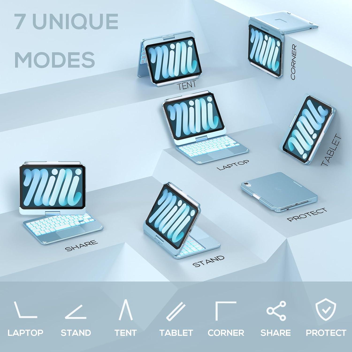 image:imagetypecase Keyboard Case for iPad mini 7 2024 amp Mini 6 2021  Wireless Case with Keyboard for iPad mini 7th 6th Generation 83  11 Colors Backlit Keyboard Cover with Trackpad  BlackLight Blue
