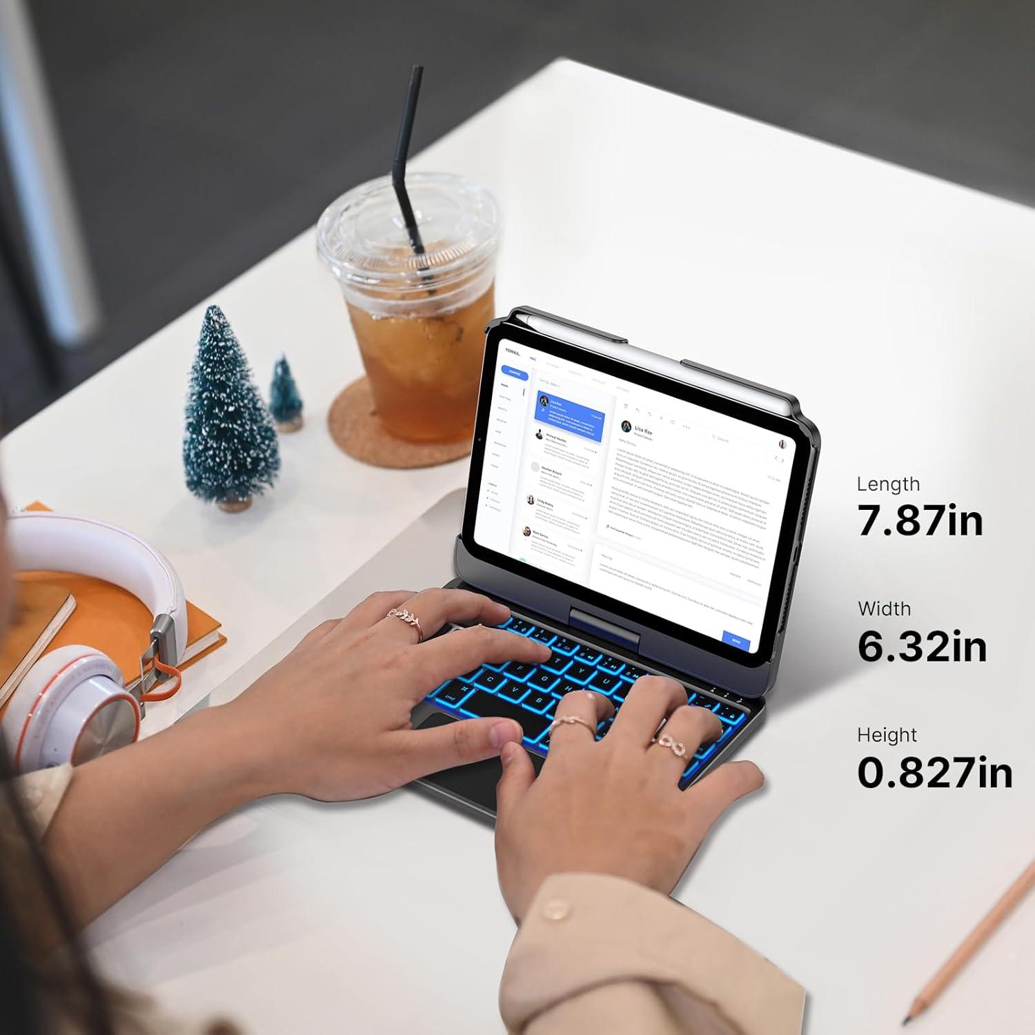 image:imagetypecase Keyboard Case for iPad mini 7 2024 amp Mini 6 2021  Wireless Case with Keyboard for iPad mini 7th 6th Generation 83  11 Colors Backlit Keyboard Cover with Trackpad  BlackBlack