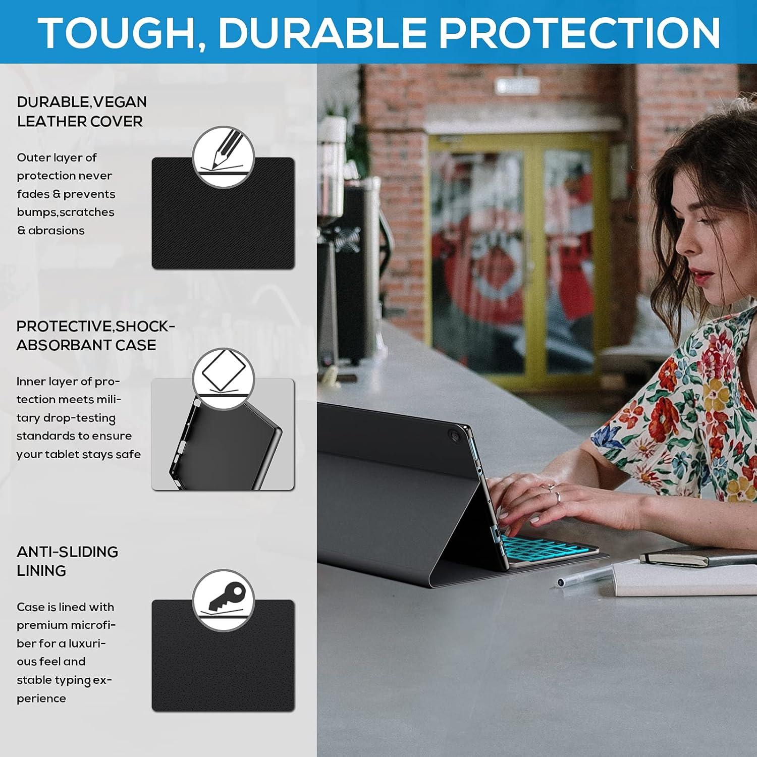 image:imagetypecase Keyboard for Kindle Fire HD 102021  11th Generation 101 inch  Slim Keyboard Cover  7 Colors Backlit  Detachable Wireless Keyboard for Fire HD 10 Plus Prestige Elite 10QS  Black