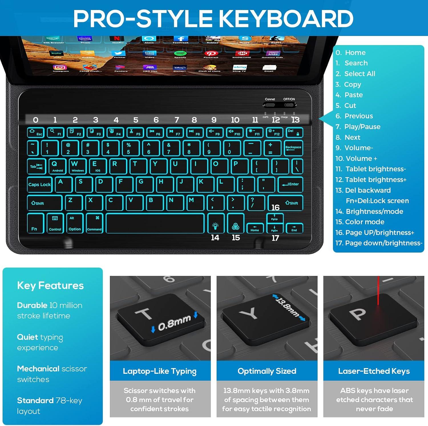 image:imagetypecase Keyboard for Kindle Fire HD 102021  11th Generation 101 inch  Slim Keyboard Cover  7 Colors Backlit  Detachable Wireless Keyboard for Fire HD 10 Plus Prestige Elite 10QS  Black