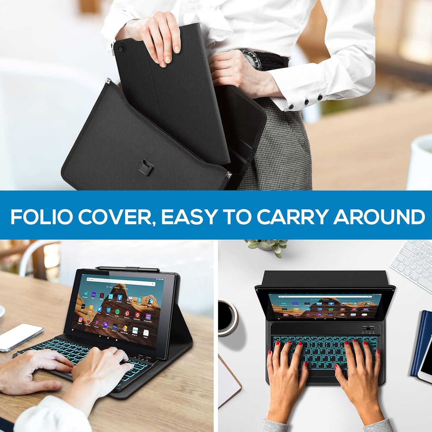 image:imagetypecase Keyboard for Kindle Fire HD 102021  11th Generation 101 inch  Slim Keyboard Cover  7 Colors Backlit  Detachable Wireless Keyboard for Fire HD 10 Plus Prestige Elite 10QS  Black