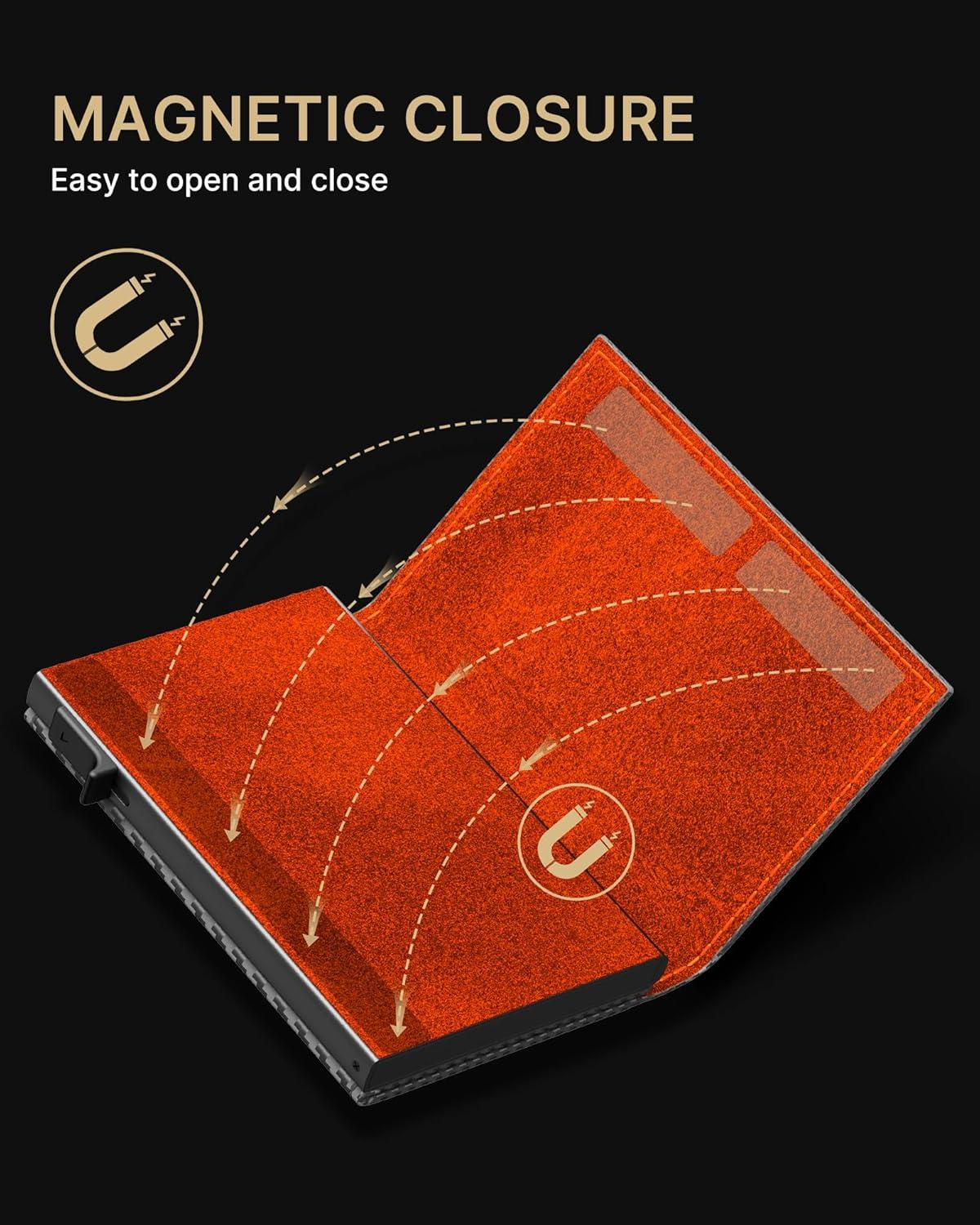 image:imagetypecase Mens Wallet Card Holder for AirTag Leather Smart Wallet for Men Compatible with Apple Air Tag RFID Blocking Slim Minimalist  914 Card Capacity  ID Window  Cash Slot NavyCarbon Fiber Orange