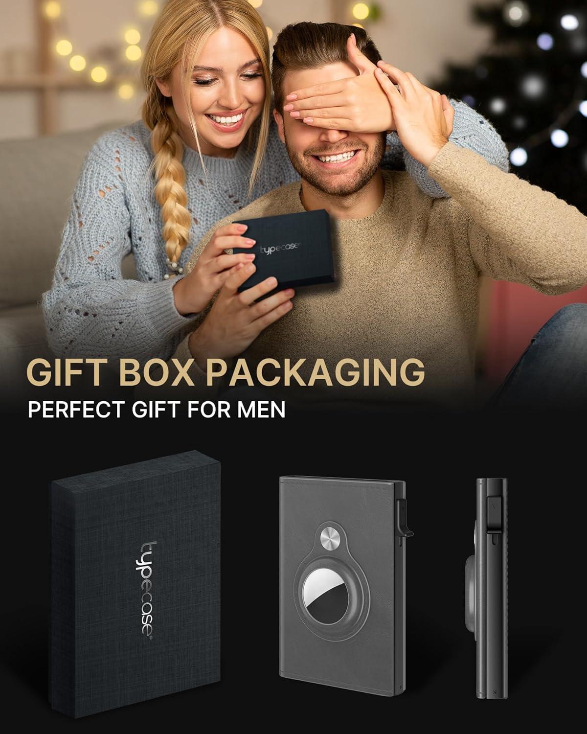 image:imagetypecase Mens Wallet Card Holder for AirTag Leather Smart Wallet for Men Compatible with Apple Air Tag RFID Blocking Slim Minimalist  914 Card Capacity  ID Window  Cash Slot NavyGrey