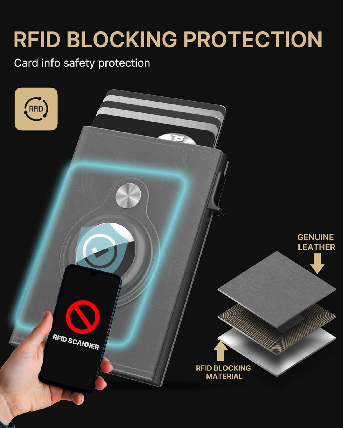 image:imagetypecase Mens Wallet Card Holder for AirTag Leather Smart Wallet for Men Compatible with Apple Air Tag RFID Blocking Slim Minimalist  914 Card Capacity  ID Window  Cash Slot NavyGrey