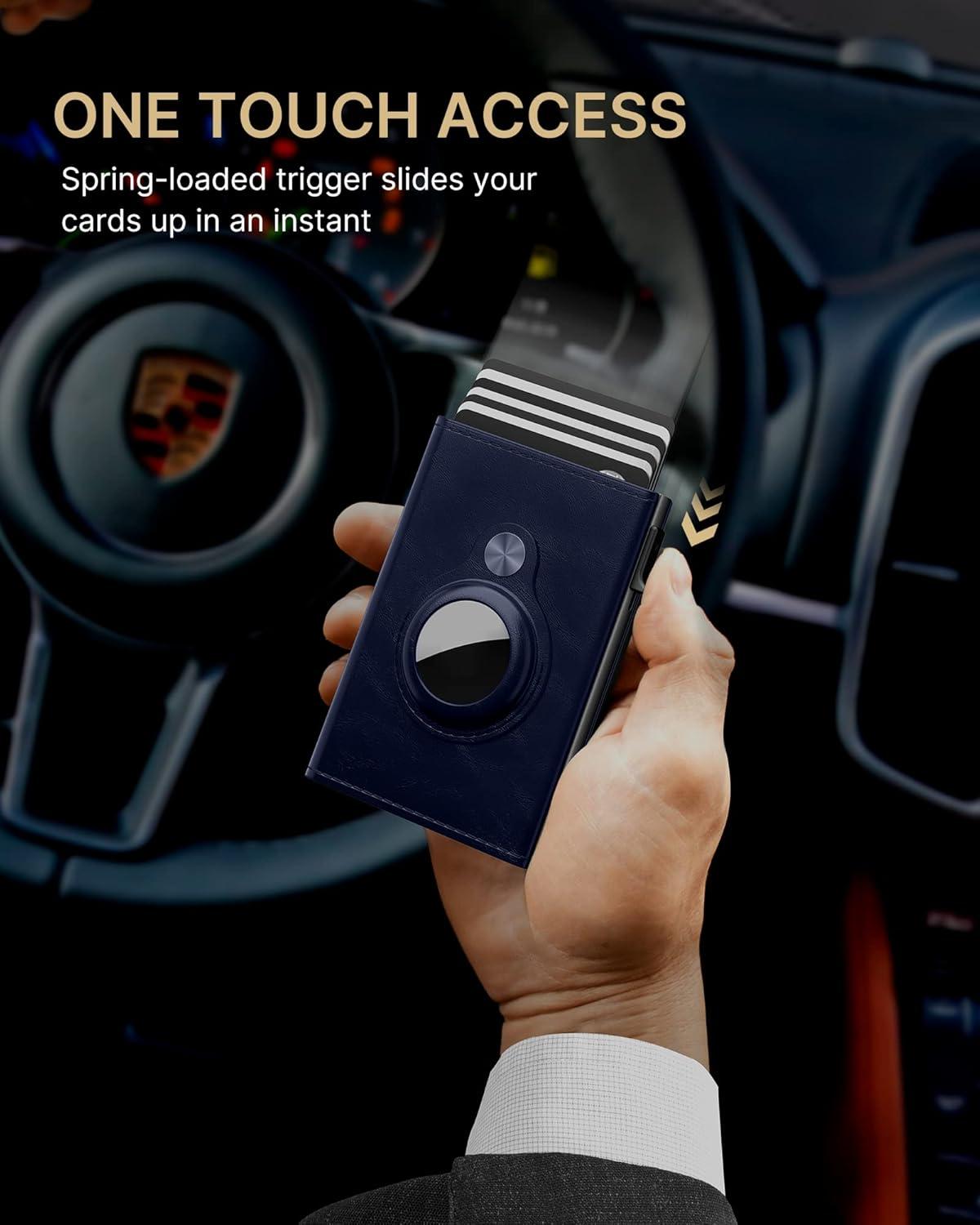 image:imagetypecase Mens Wallet Card Holder for AirTag Leather Smart Wallet for Men Compatible with Apple Air Tag RFID Blocking Slim Minimalist  914 Card Capacity  ID Window  Cash Slot NavyBlue