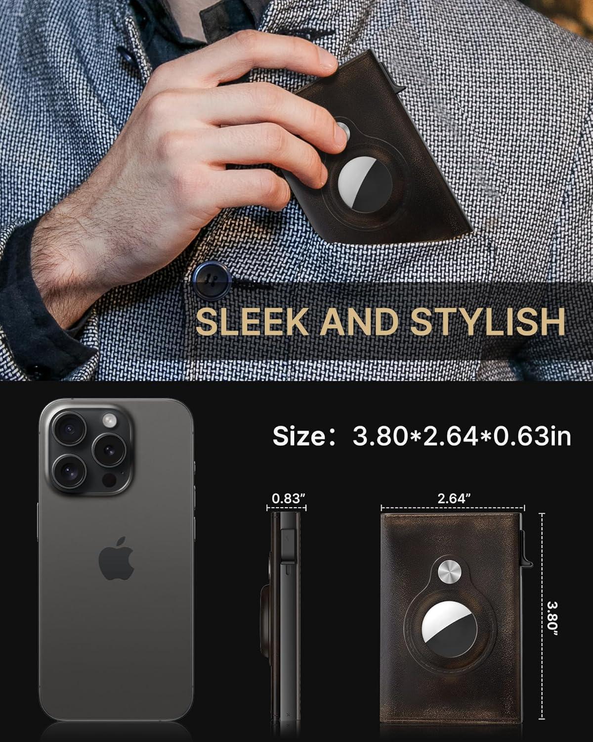 image:imagetypecase Mens Wallet Card Holder for AirTag Leather Smart Wallet for Men Compatible with Apple Air Tag RFID Blocking Slim Minimalist  914 Card Capacity  ID Window  Cash Slot NavyWade Black Vintage