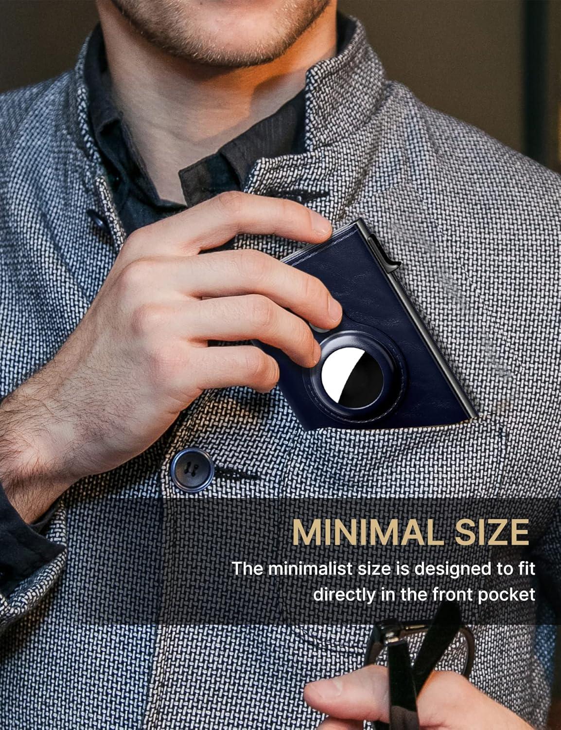 image:imagetypecase Mens Wallet Card Holder for AirTag Leather Smart Wallet for Men Compatible with Apple Air Tag RFID Blocking Slim Minimalist  914 Card Capacity  ID Window  Cash Slot NavyBlue