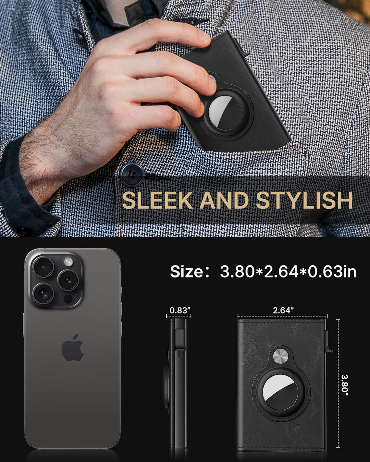 image:imagetypecase Mens Wallet Card Holder for AirTag Leather Smart Wallet for Men Compatible with Apple Air Tag RFID Blocking Slim Minimalist  914 Card Capacity  ID Window  Cash Slot NavyBlack
