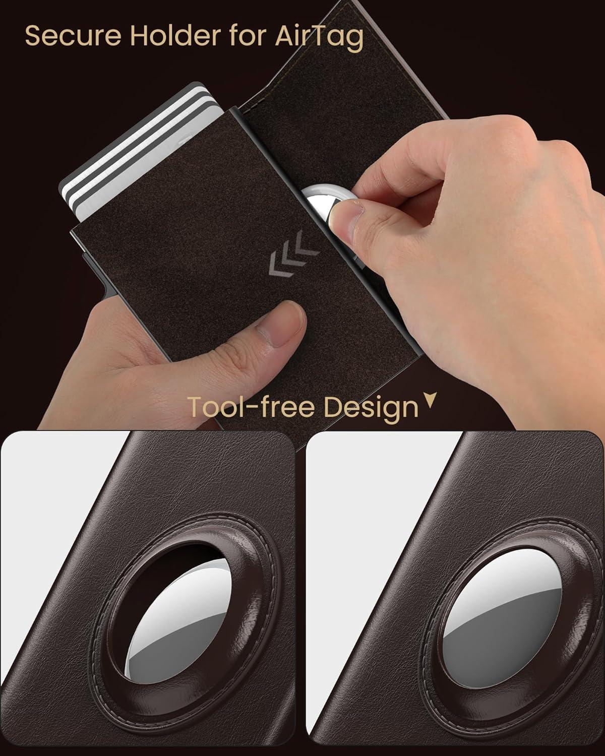 image:imagetypecase Mens Wallet Card Holder for AirTag Leather Smart Wallet for Men Compatible with Apple Air Tag RFID Blocking Slim Minimalist  914 Card Capacity  ID Window  Cash Slot NavyOil Brown