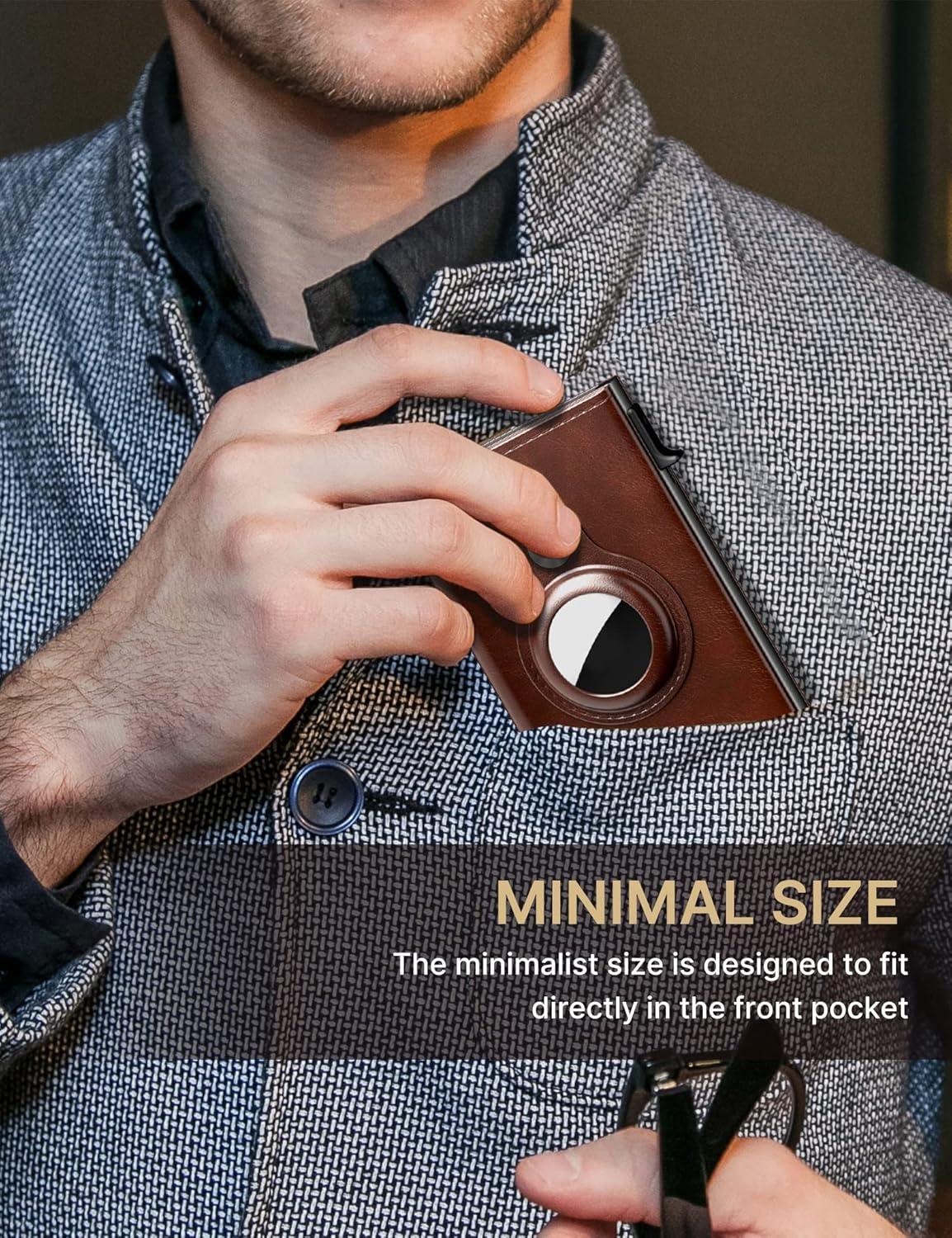 image:imagetypecase Mens Wallet Card Holder for AirTag Leather Smart Wallet for Men Compatible with Apple Air Tag RFID Blocking Slim Minimalist  914 Card Capacity  ID Window  Cash Slot NavyBrown