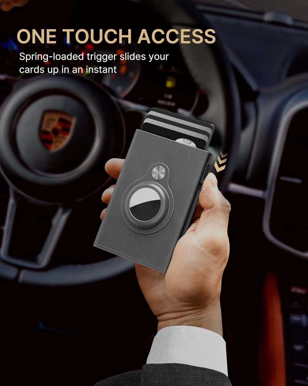 image:imagetypecase Mens Wallet Card Holder for AirTag Leather Smart Wallet for Men Compatible with Apple Air Tag RFID Blocking Slim Minimalist  914 Card Capacity  ID Window  Cash Slot NavyGrey