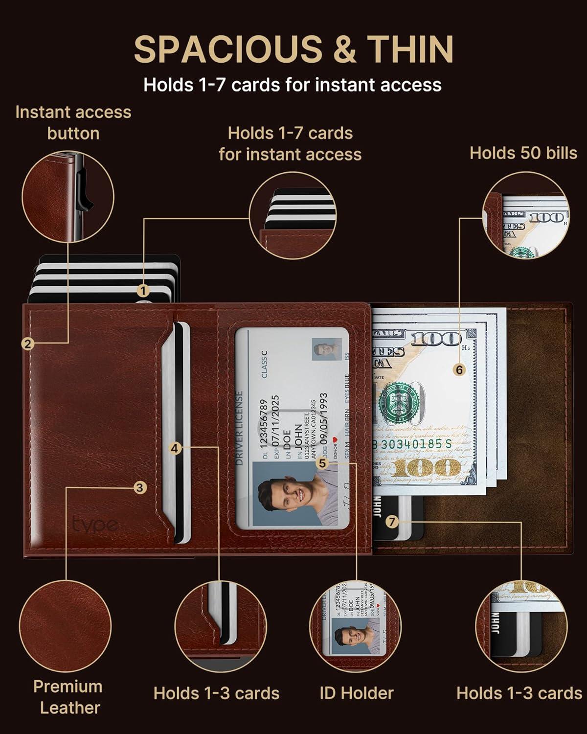 image:imagetypecase Mens Wallet Card Holder for AirTag Leather Smart Wallet for Men Compatible with Apple Air Tag RFID Blocking Slim Minimalist  914 Card Capacity  ID Window  Cash Slot NavyBrown