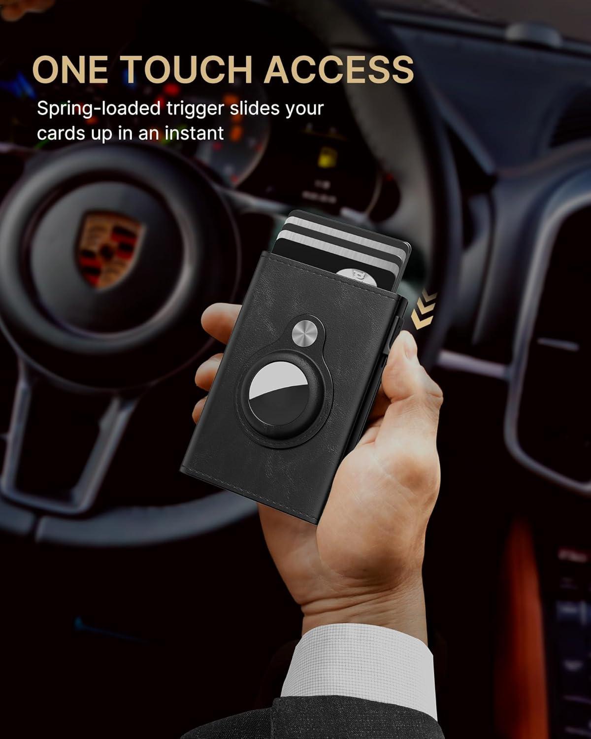 image:imagetypecase Mens Wallet Card Holder for AirTag Leather Smart Wallet for Men Compatible with Apple Air Tag RFID Blocking Slim Minimalist  914 Card Capacity  ID Window  Cash Slot NavyBlack