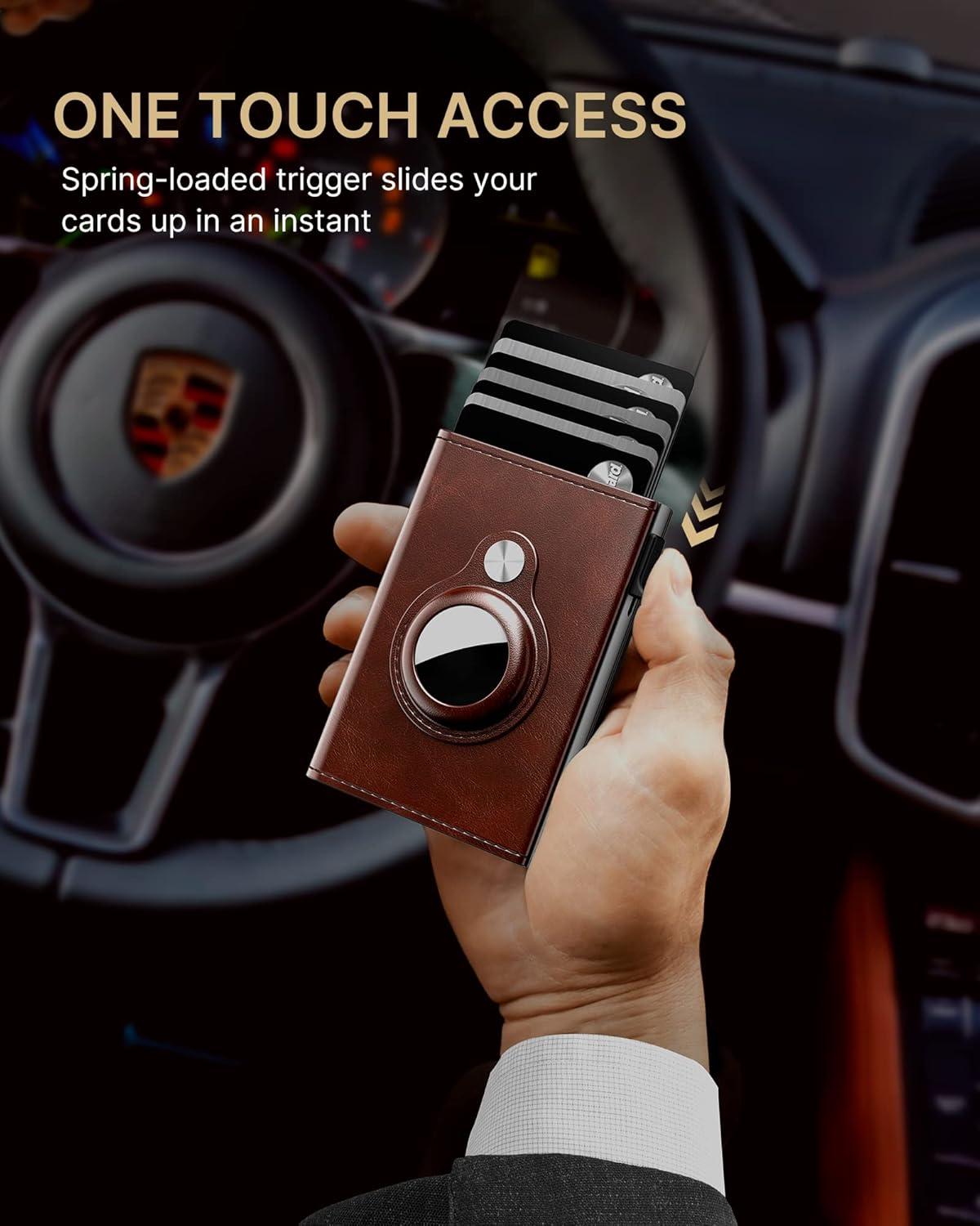 image:imagetypecase Mens Wallet Card Holder for AirTag Leather Smart Wallet for Men Compatible with Apple Air Tag RFID Blocking Slim Minimalist  914 Card Capacity  ID Window  Cash Slot NavyBrown