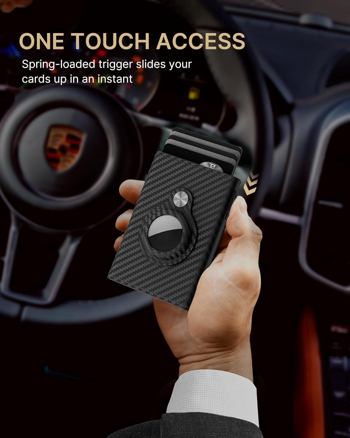 image:imagetypecase Mens Wallet Card Holder for AirTag Leather Smart Wallet for Men Compatible with Apple Air Tag RFID Blocking Slim Minimalist  914 Card Capacity  ID Window  Cash Slot NavyCarbon Fiber Orange