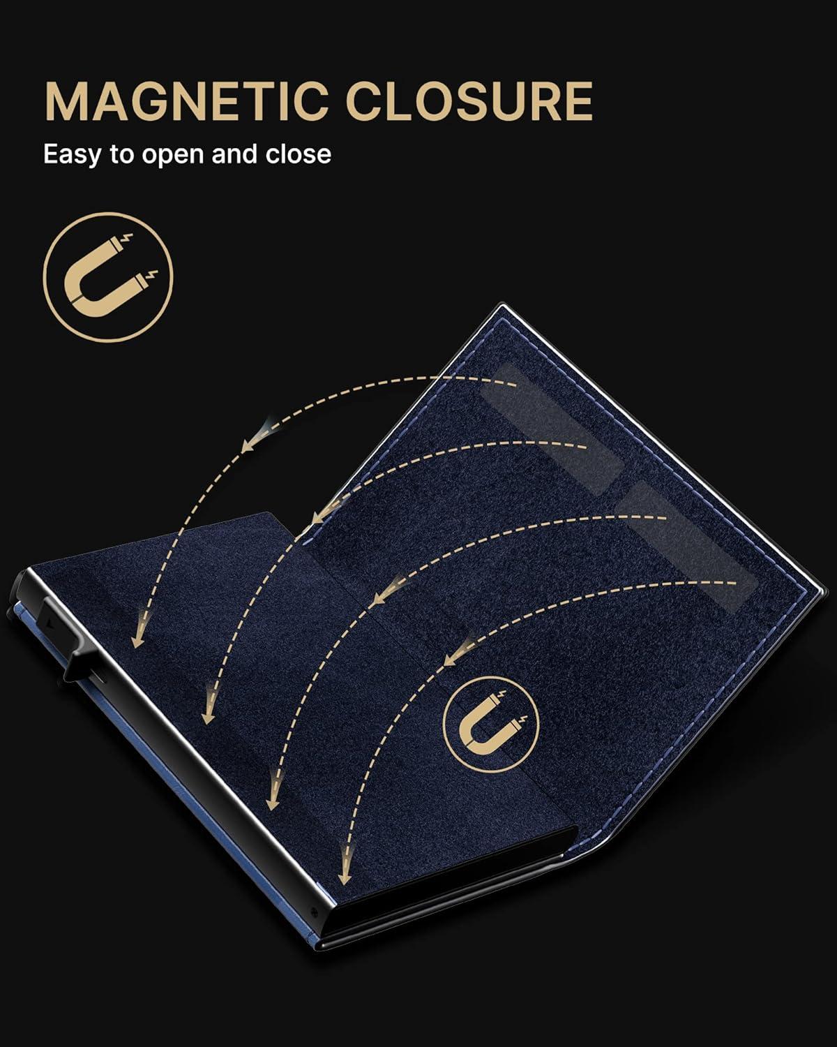 image:imagetypecase Mens Wallet Card Holder for AirTag Leather Smart Wallet for Men Compatible with Apple Air Tag RFID Blocking Slim Minimalist  914 Card Capacity  ID Window  Cash Slot NavyBlue