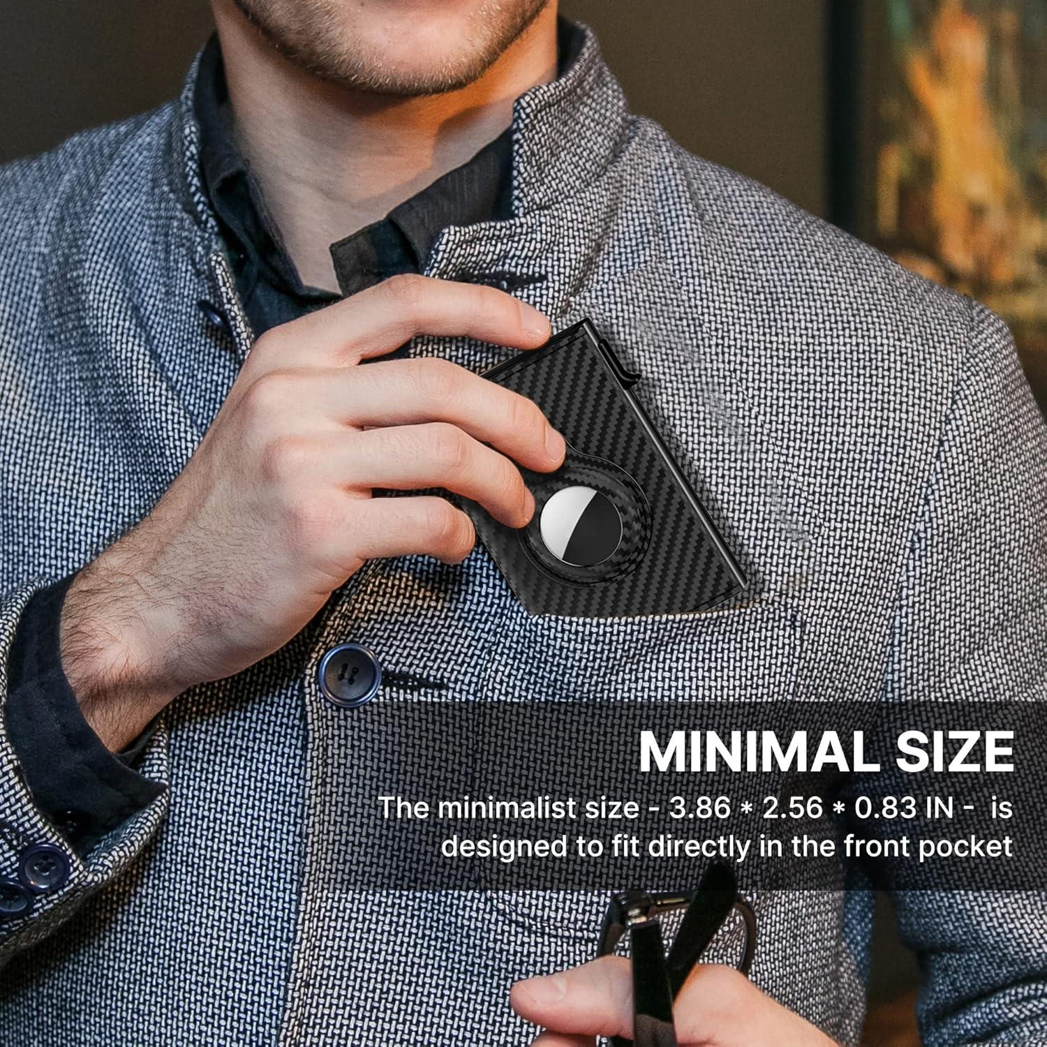 image:imagetypecase Mens Wallet Card Holder for AirTag Leather Smart Wallet for Men Compatible with Apple Air Tag RFID Blocking Slim Minimalist  914 Card Capacity  ID Window  Cash Slot NavyCarbon Fiber Black