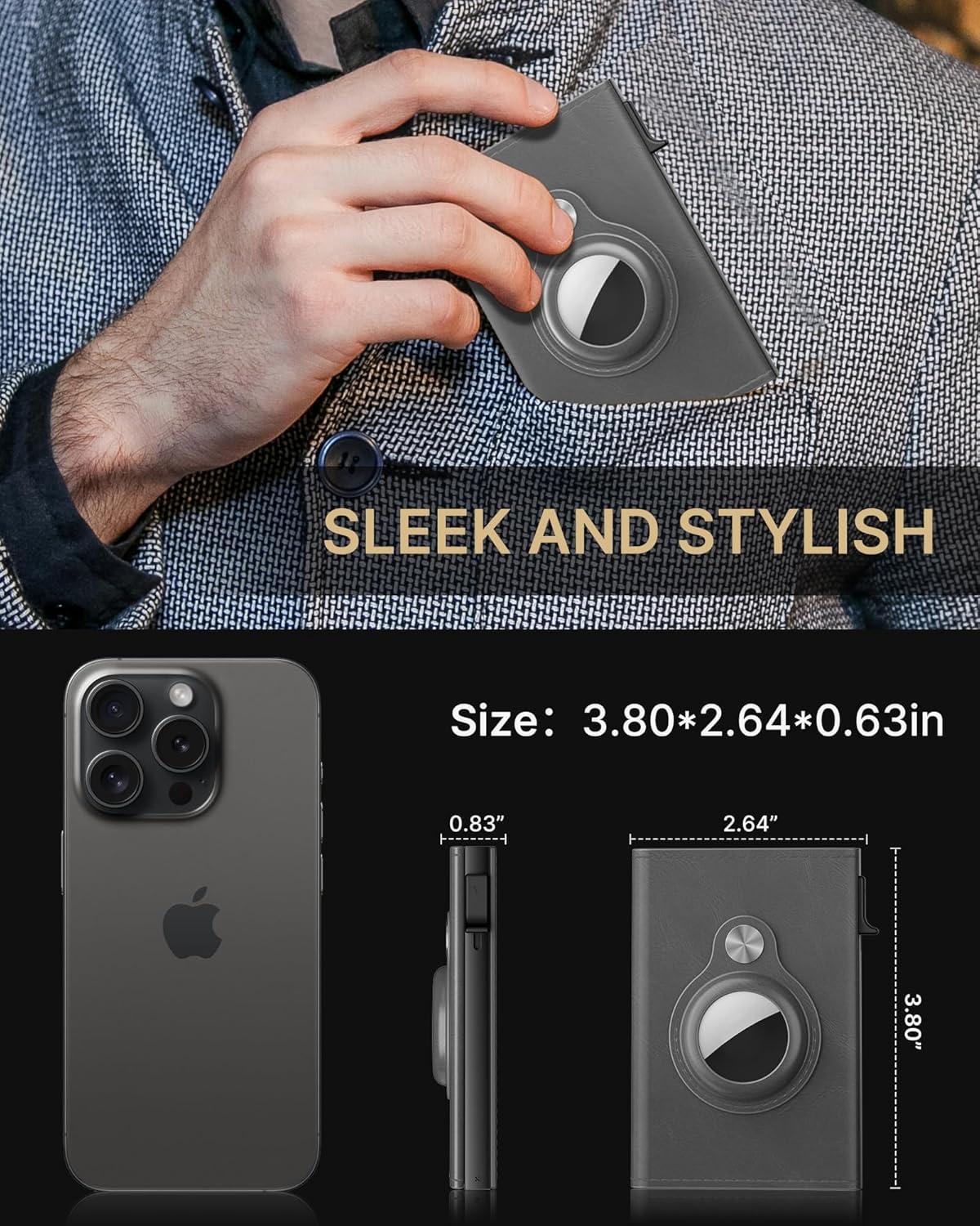 image:imagetypecase Mens Wallet Card Holder for AirTag Leather Smart Wallet for Men Compatible with Apple Air Tag RFID Blocking Slim Minimalist  914 Card Capacity  ID Window  Cash Slot NavyGrey