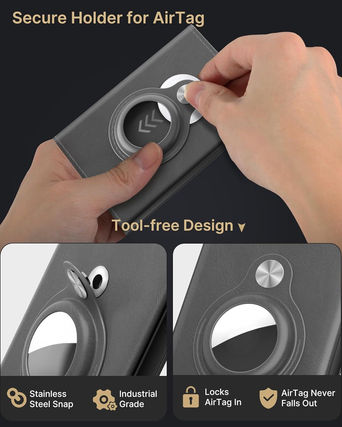 image:imagetypecase Mens Wallet Card Holder for AirTag Leather Smart Wallet for Men Compatible with Apple Air Tag RFID Blocking Slim Minimalist  914 Card Capacity  ID Window  Cash Slot NavyGrey