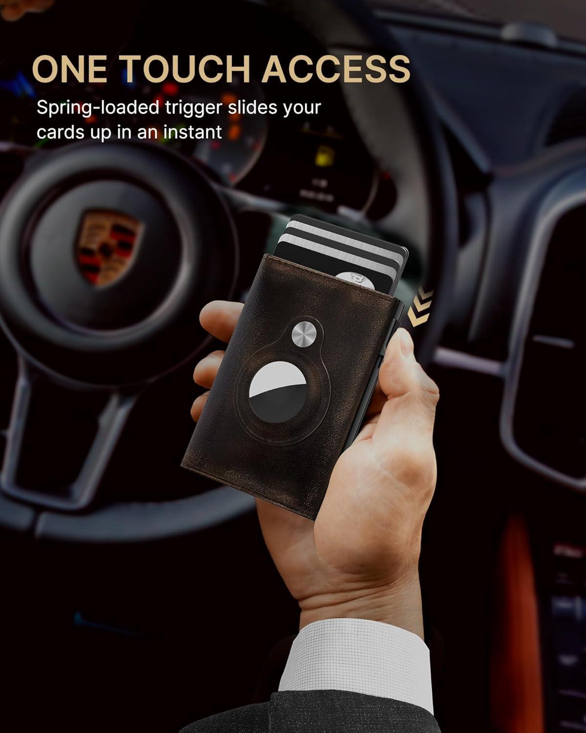 image:imagetypecase Mens Wallet Card Holder for AirTag Leather Smart Wallet for Men Compatible with Apple Air Tag RFID Blocking Slim Minimalist  914 Card Capacity  ID Window  Cash Slot NavyWade Black Vintage