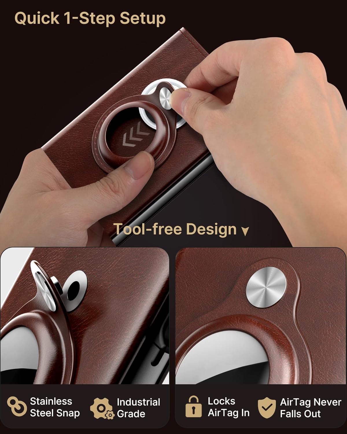 image:imagetypecase Mens Wallet Card Holder for AirTag Leather Smart Wallet for Men Compatible with Apple Air Tag RFID Blocking Slim Minimalist  914 Card Capacity  ID Window  Cash Slot NavyBrown