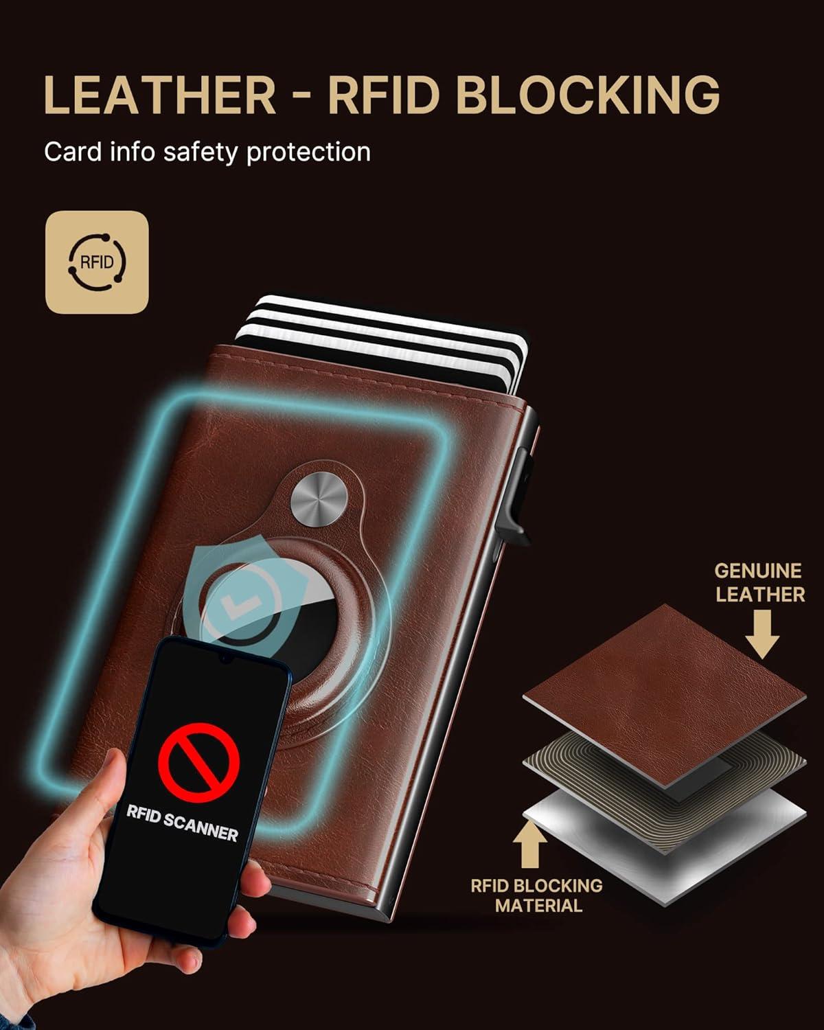 image:imagetypecase Mens Wallet Card Holder for AirTag Leather Smart Wallet for Men Compatible with Apple Air Tag RFID Blocking Slim Minimalist  914 Card Capacity  ID Window  Cash Slot NavyBrown