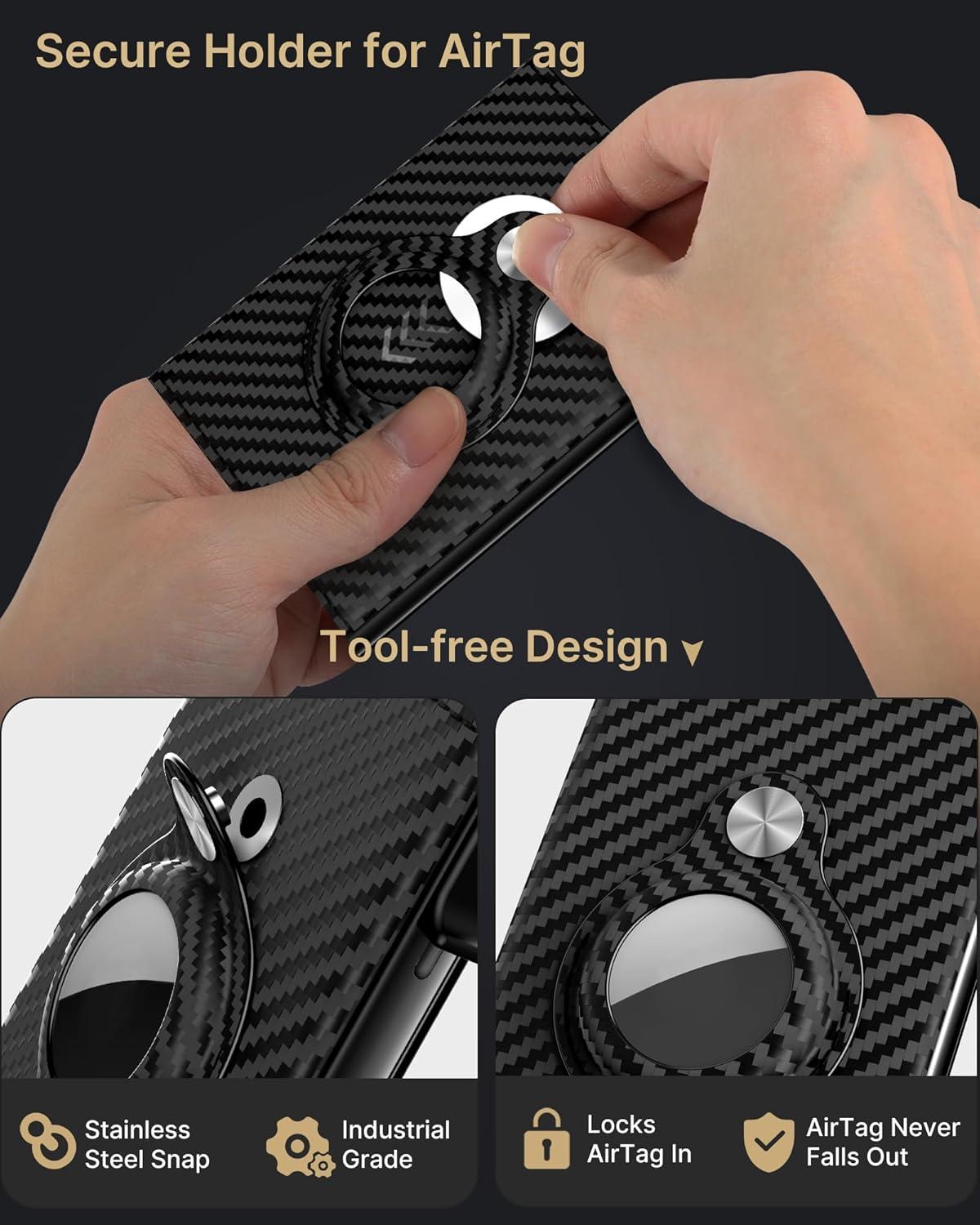 image:imagetypecase Mens Wallet Card Holder for AirTag Leather Smart Wallet for Men Compatible with Apple Air Tag RFID Blocking Slim Minimalist  914 Card Capacity  ID Window  Cash Slot NavyCarbon Fiber Orange