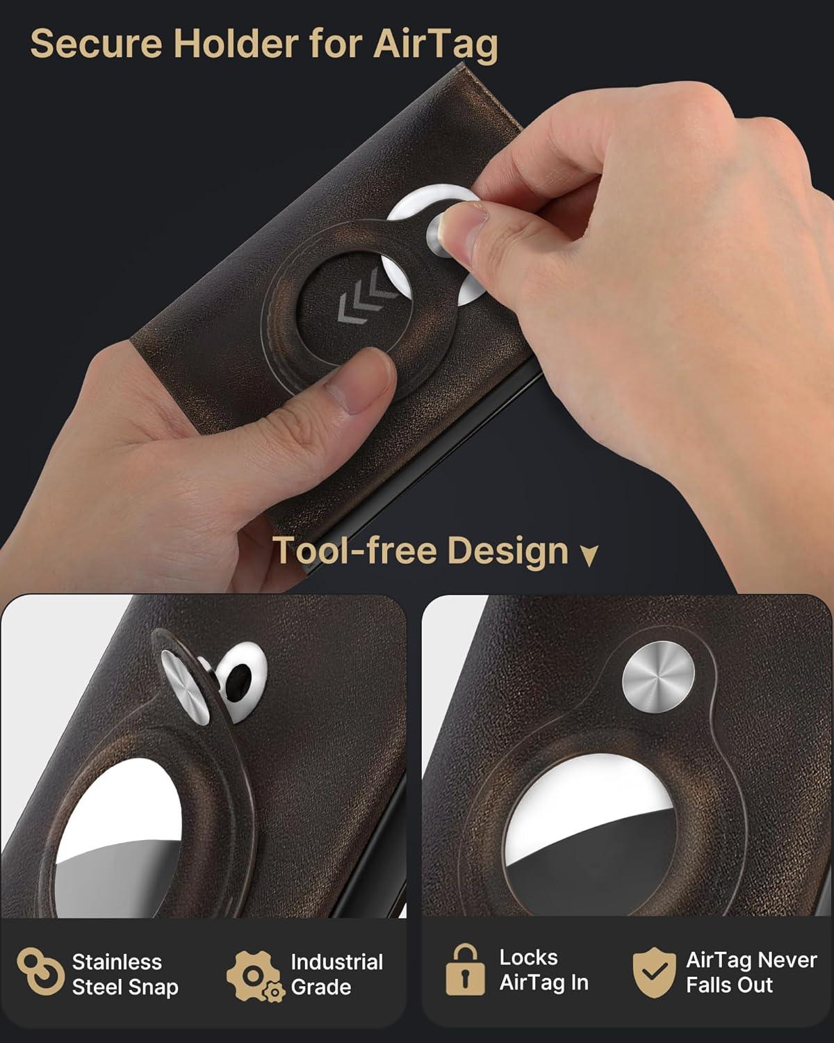 image:imagetypecase Mens Wallet Card Holder for AirTag Leather Smart Wallet for Men Compatible with Apple Air Tag RFID Blocking Slim Minimalist  914 Card Capacity  ID Window  Cash Slot NavyWade Black Vintage