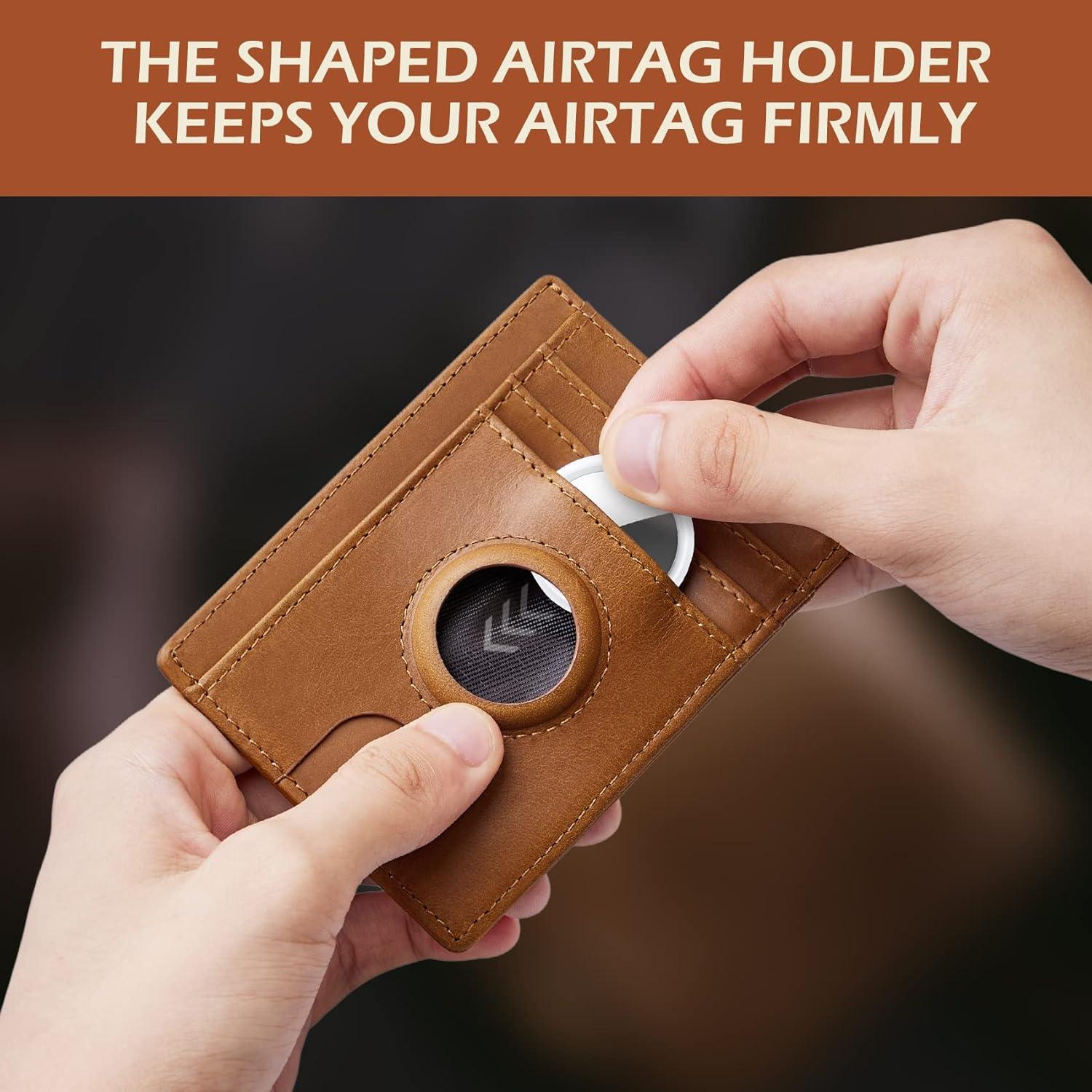 image:imagetypecase Slim Minimalist Airtag Card Wallet for Men Front Pocket Premium Crazy Horse Leather Wallet with Airtag Holder RFID Blocking Cash Credit Card Wallet Compatible with AirTag BlackYellow