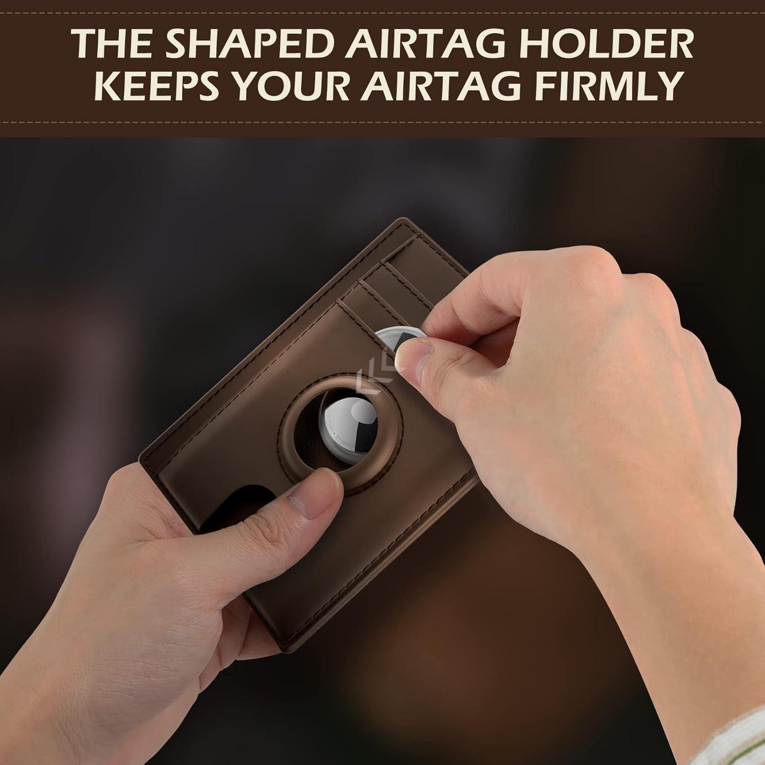 image:imagetypecase Slim Minimalist Airtag Card Wallet for Men Front Pocket Premium Crazy Horse Leather Wallet with Airtag Holder RFID Blocking Cash Credit Card Wallet Compatible with AirTag BlackBrown