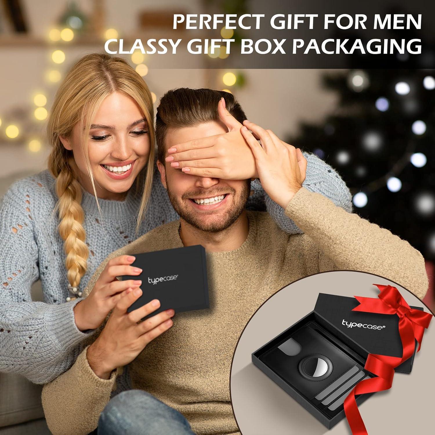 image:imagetypecase Slim Minimalist Airtag Card Wallet for Men Front Pocket Premium Crazy Horse Leather Wallet with Airtag Holder RFID Blocking Cash Credit Card Wallet Compatible with AirTag BlackBlack