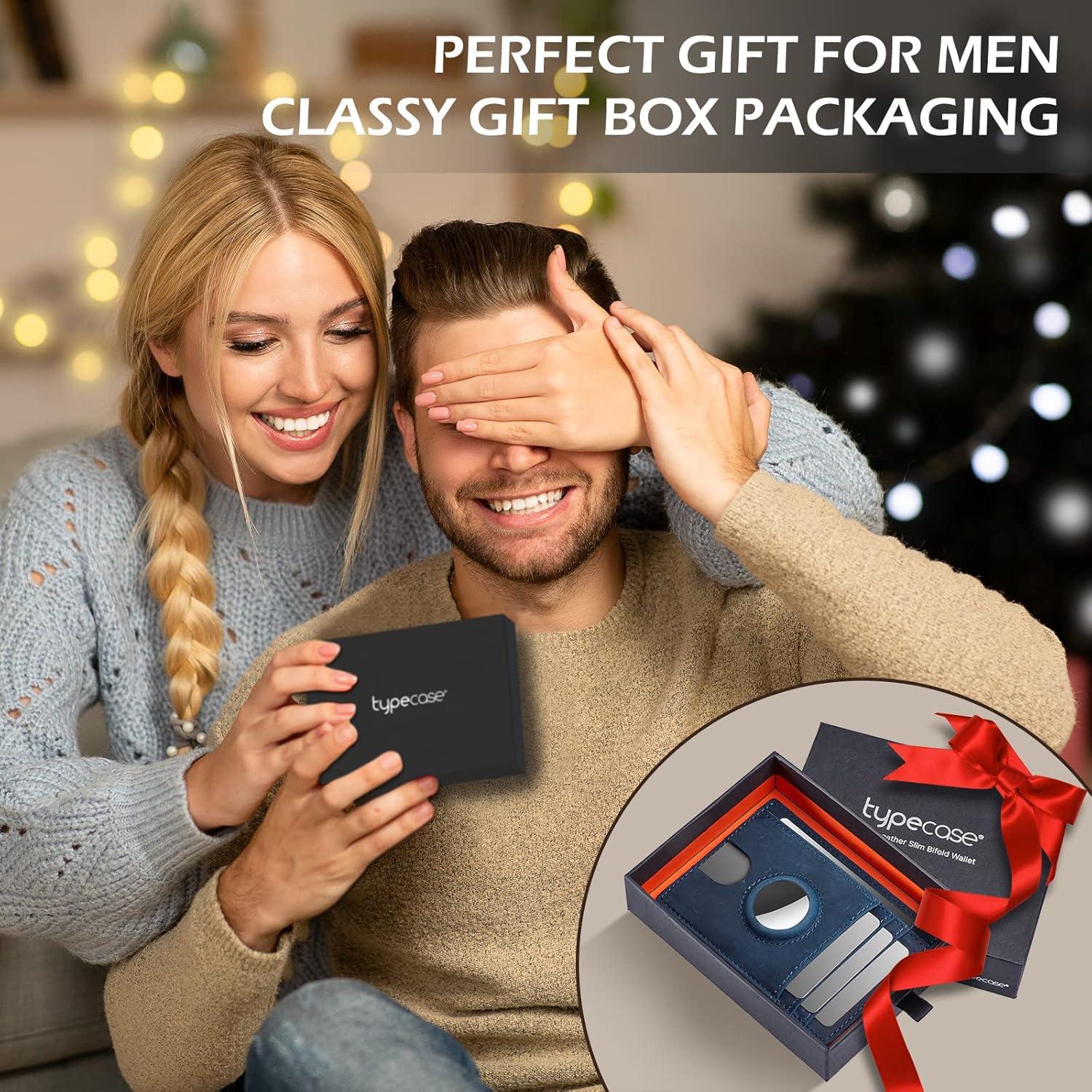 image:imagetypecase Slim Minimalist Airtag Card Wallet for Men Front Pocket Premium Crazy Horse Leather Wallet with Airtag Holder RFID Blocking Cash Credit Card Wallet Compatible with AirTag BlackBlue