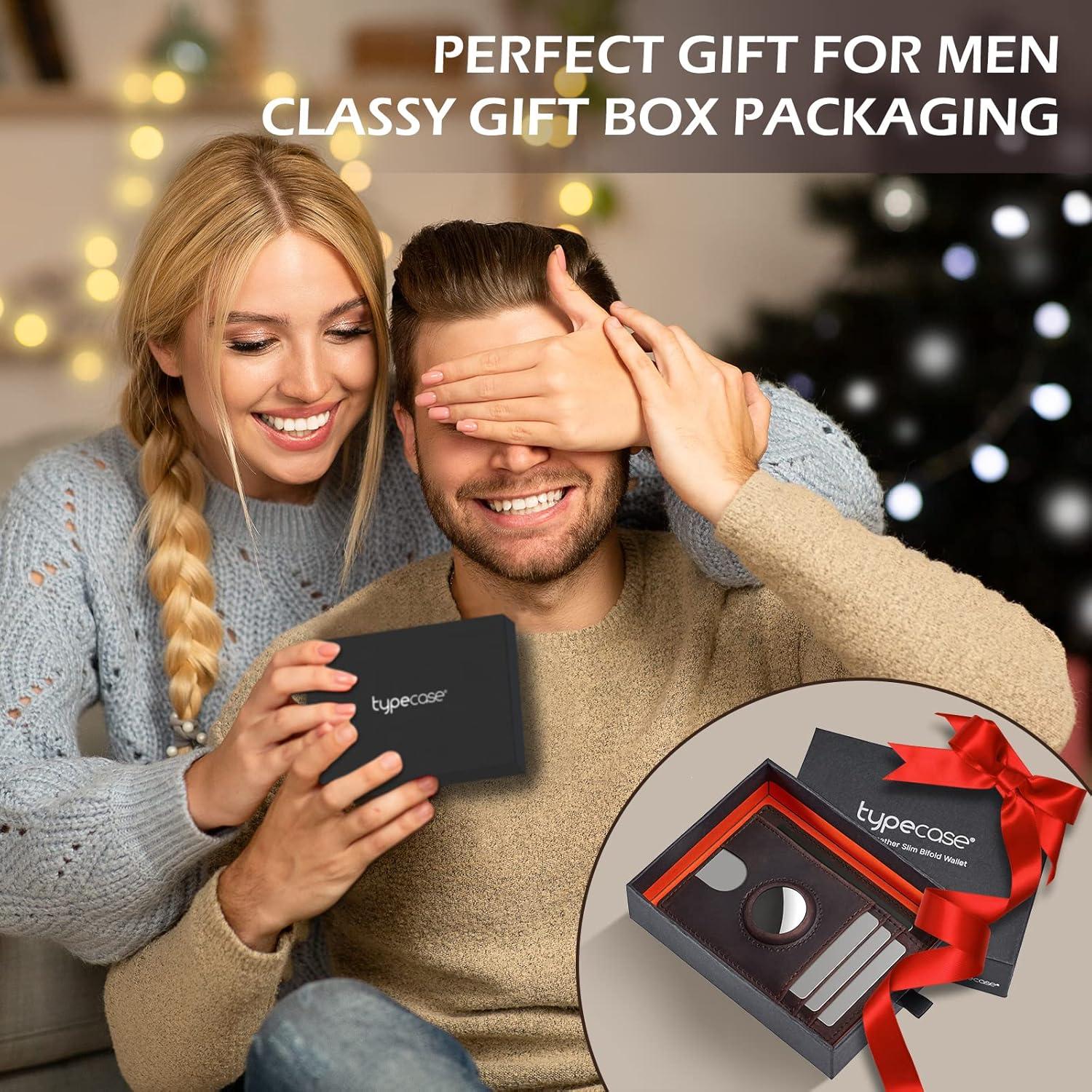 image:imagetypecase Slim Minimalist Airtag Card Wallet for Men Front Pocket Premium Crazy Horse Leather Wallet with Airtag Holder RFID Blocking Cash Credit Card Wallet Compatible with AirTag BlackDark Brown